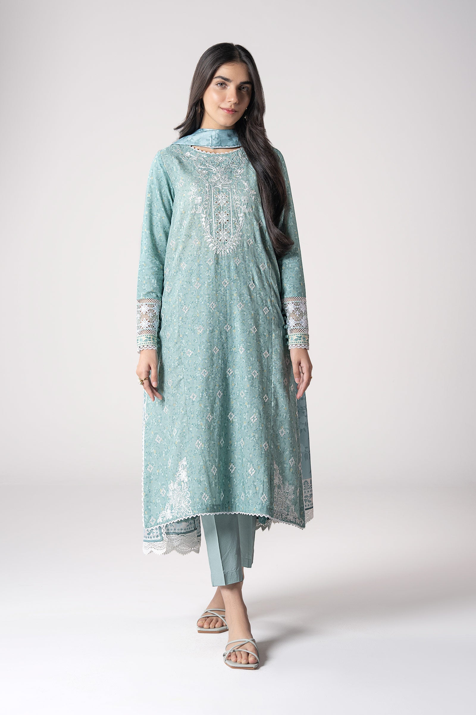 3 Pc Embroidered Mesh Lurex Dots Suit