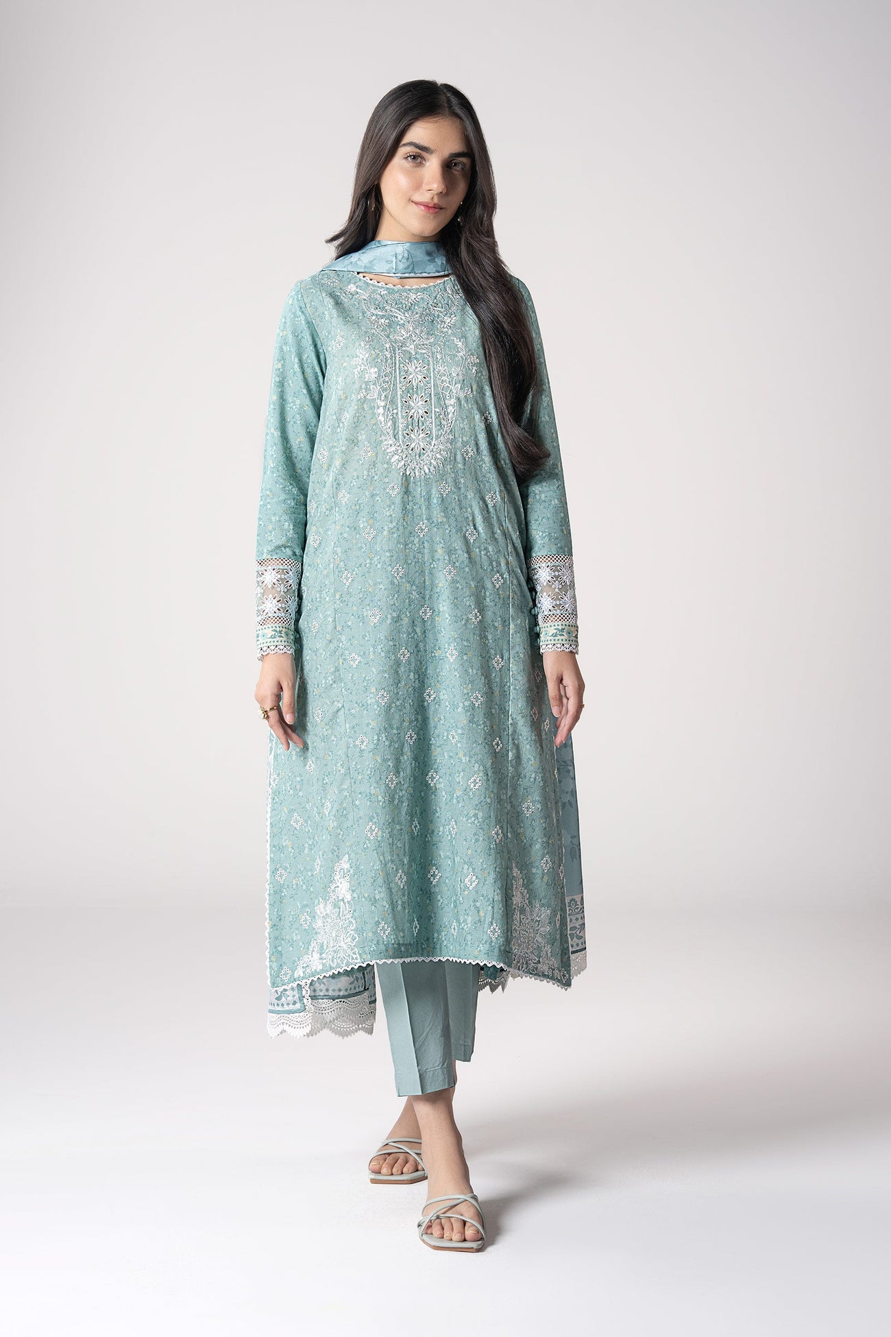 3 Pc Embroidered Mesh Lurex Dots Suit