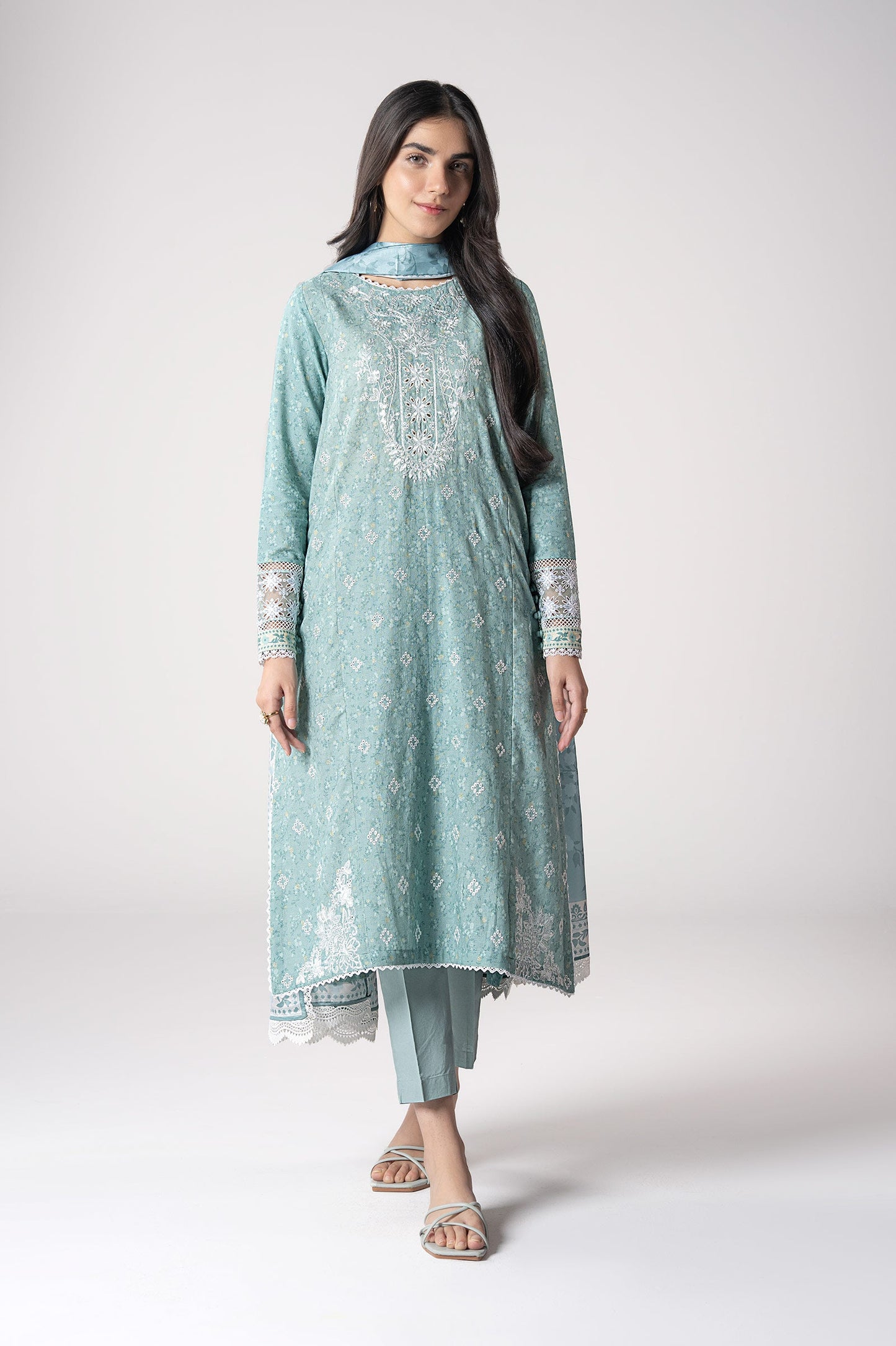 3 Pc Embroidered Mesh Lurex Dots Suit
