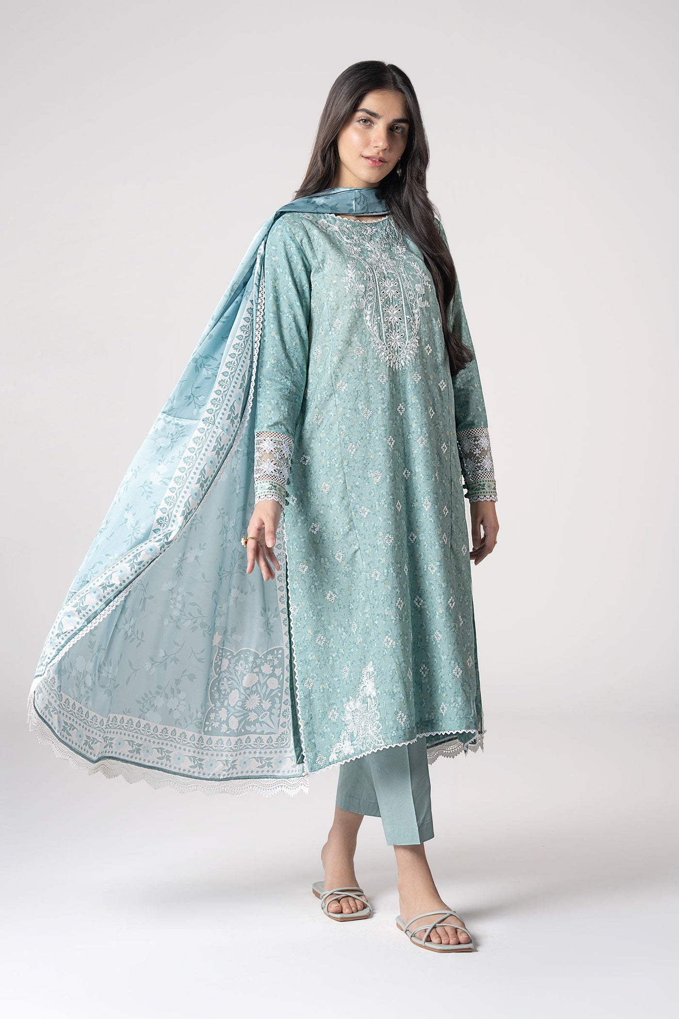 3 Pc Embroidered Mesh Lurex Dots Suit | MB-CS25-142