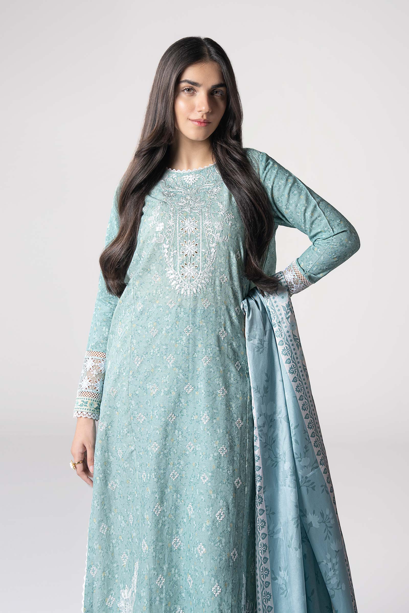 3 Pc Embroidered Mesh Lurex Dots Suit