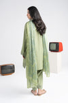 3 Pc Embroidered Lurex Stripe Suit