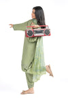 3 Pc Embroidered Lurex Stripe Suit