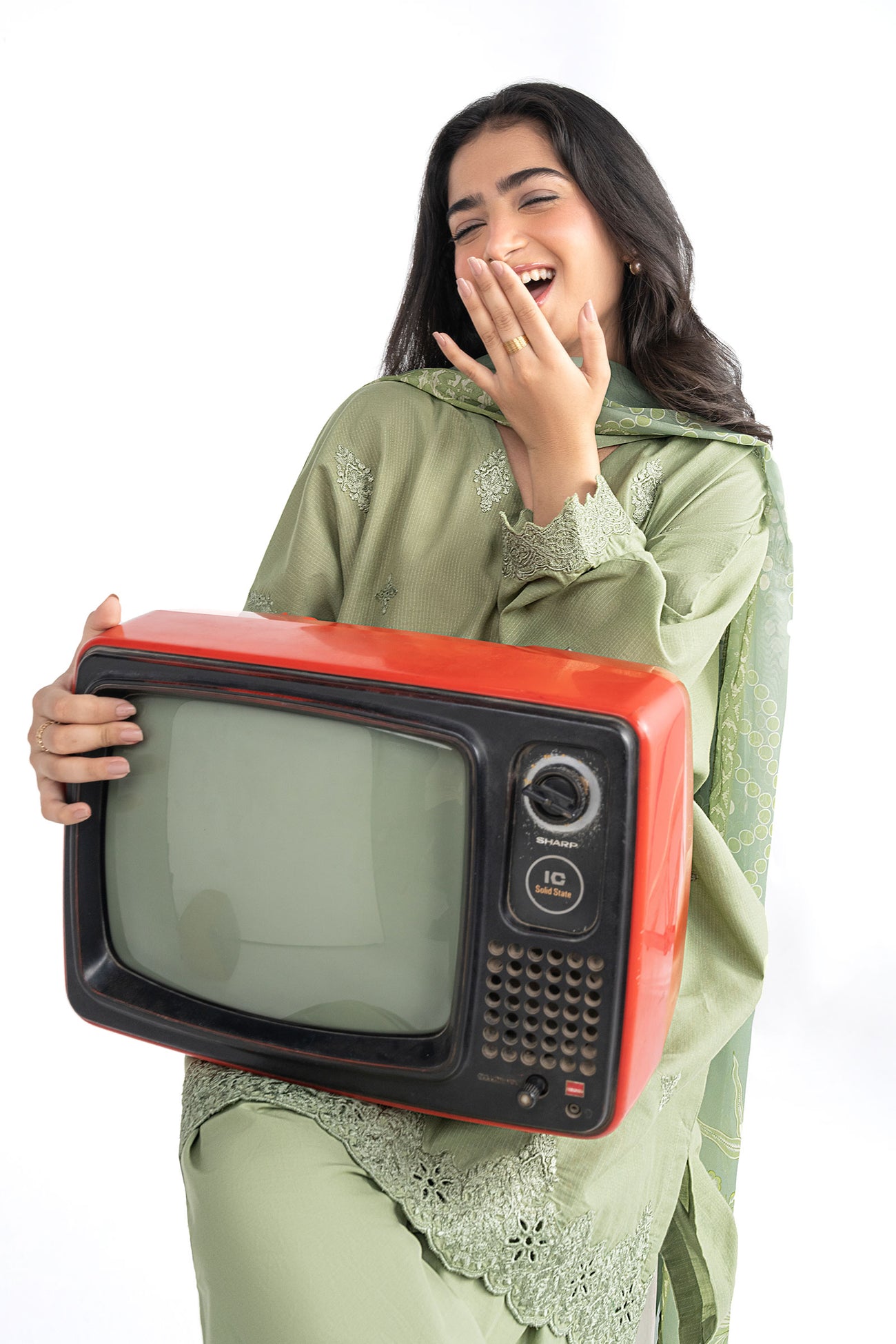 3 Pc Embroidered Lurex Stripe Suit