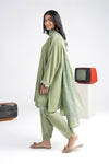 3 Pc Embroidered Lurex Stripe Suit