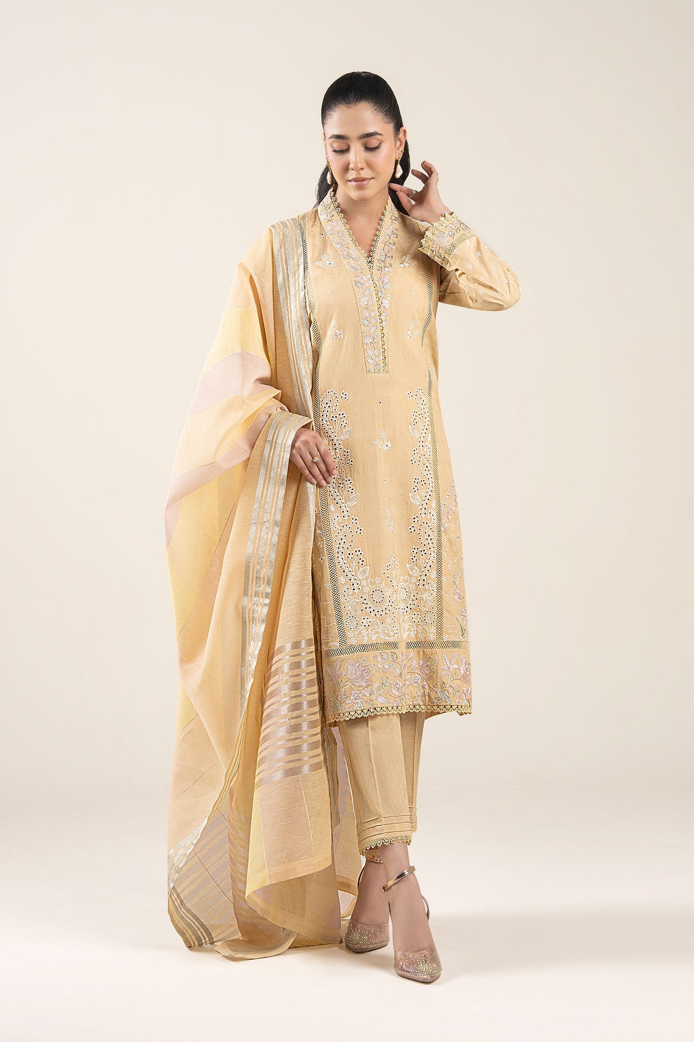 3 Pc Embroidered Dobby Suit