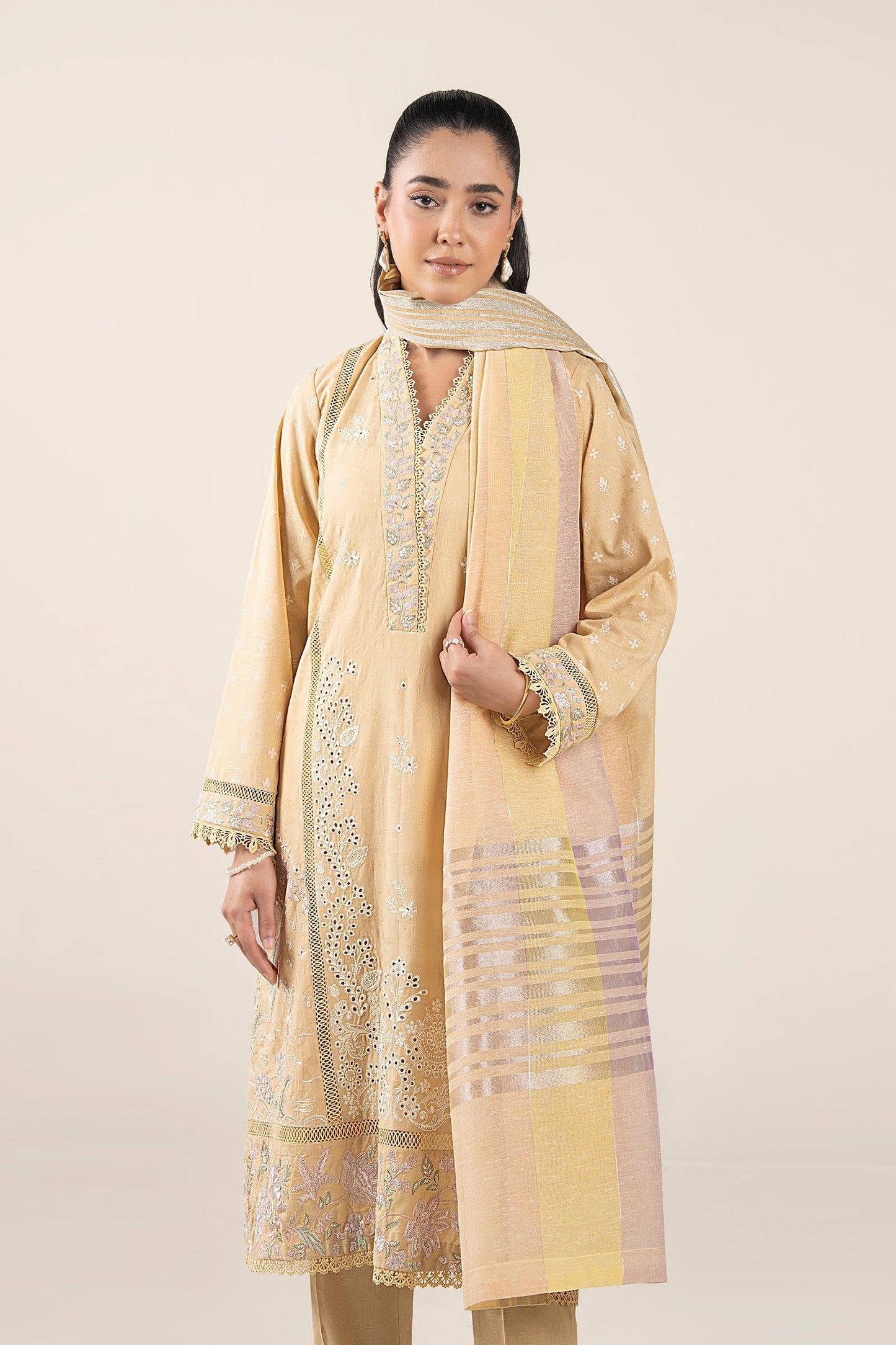 3 Pc Embroidered Dobby Suit