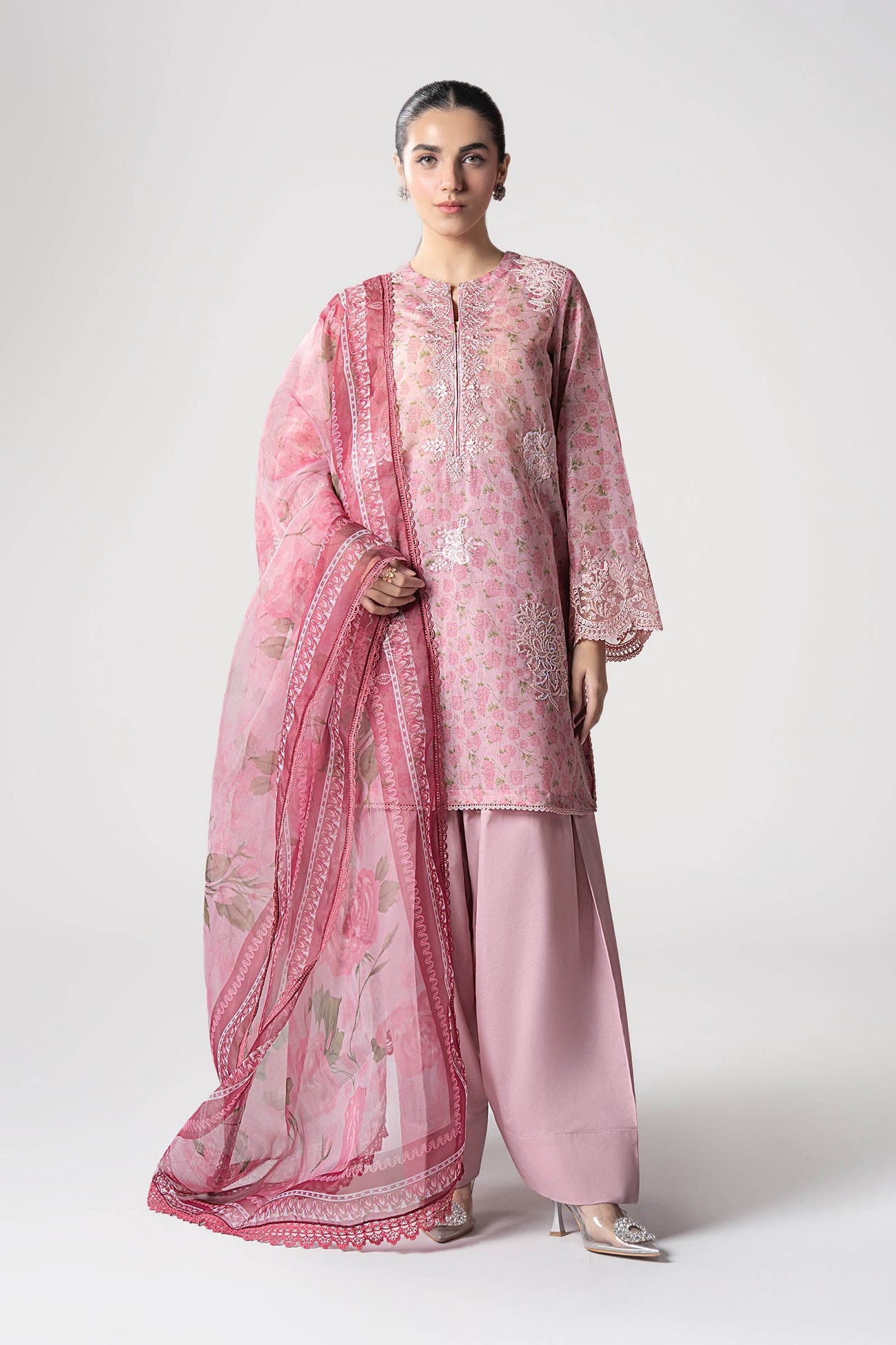 3 Pc Embroidered Cotton Tissue Suit