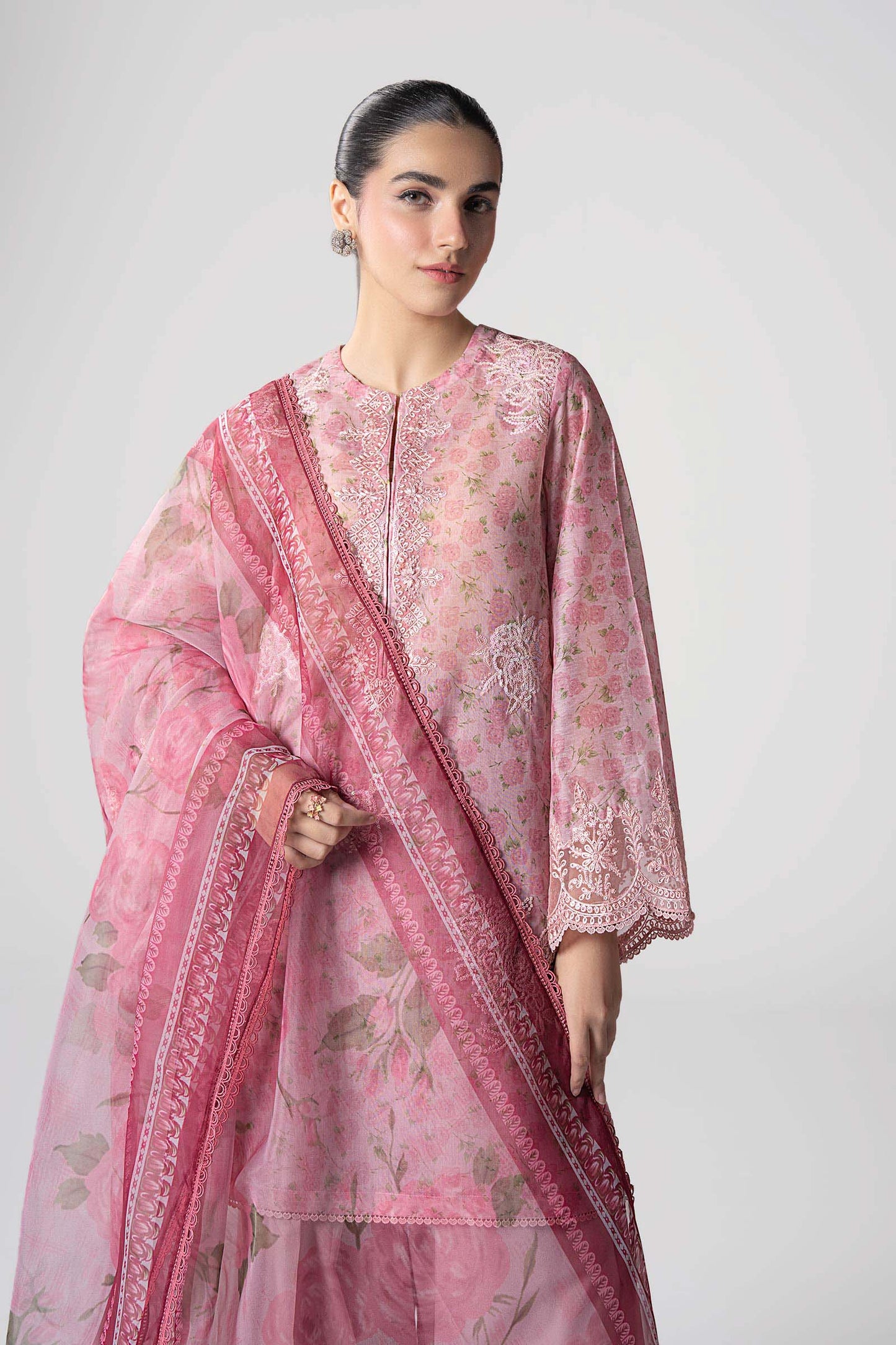 3 Pc Embroidered Cotton Tissue Suit