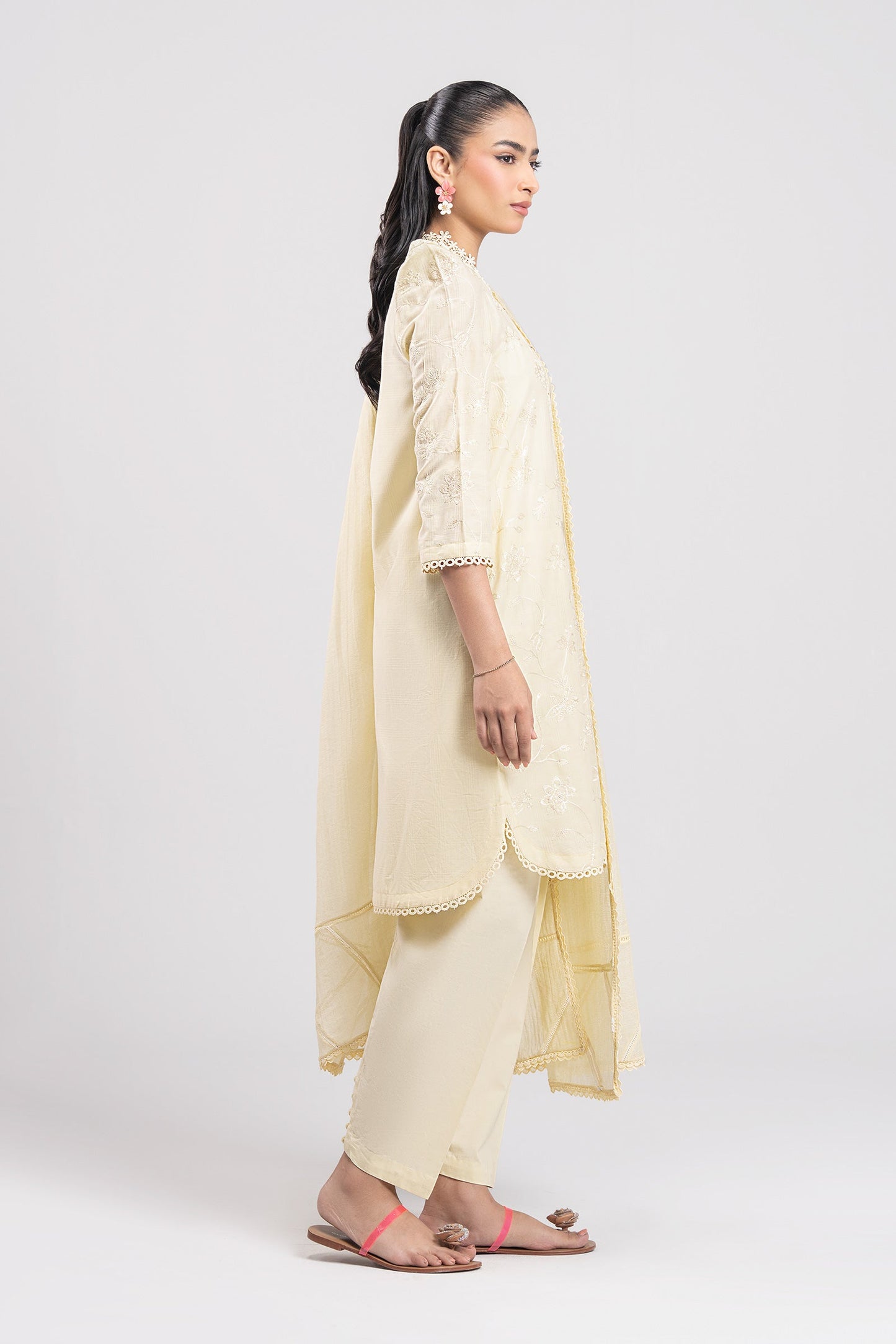 2 Pc Embroidered Textured Cotton Suit