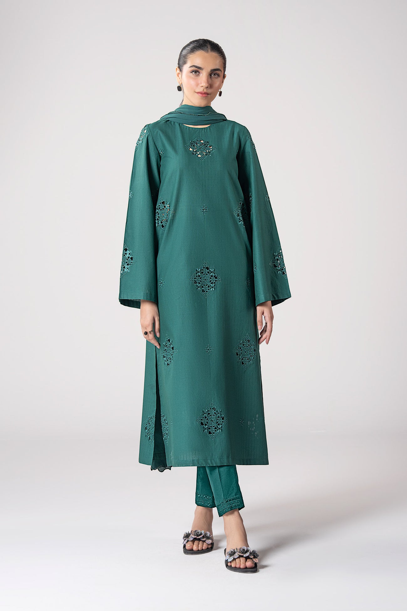 2 Pc Embroidered Textured Cotton Suit