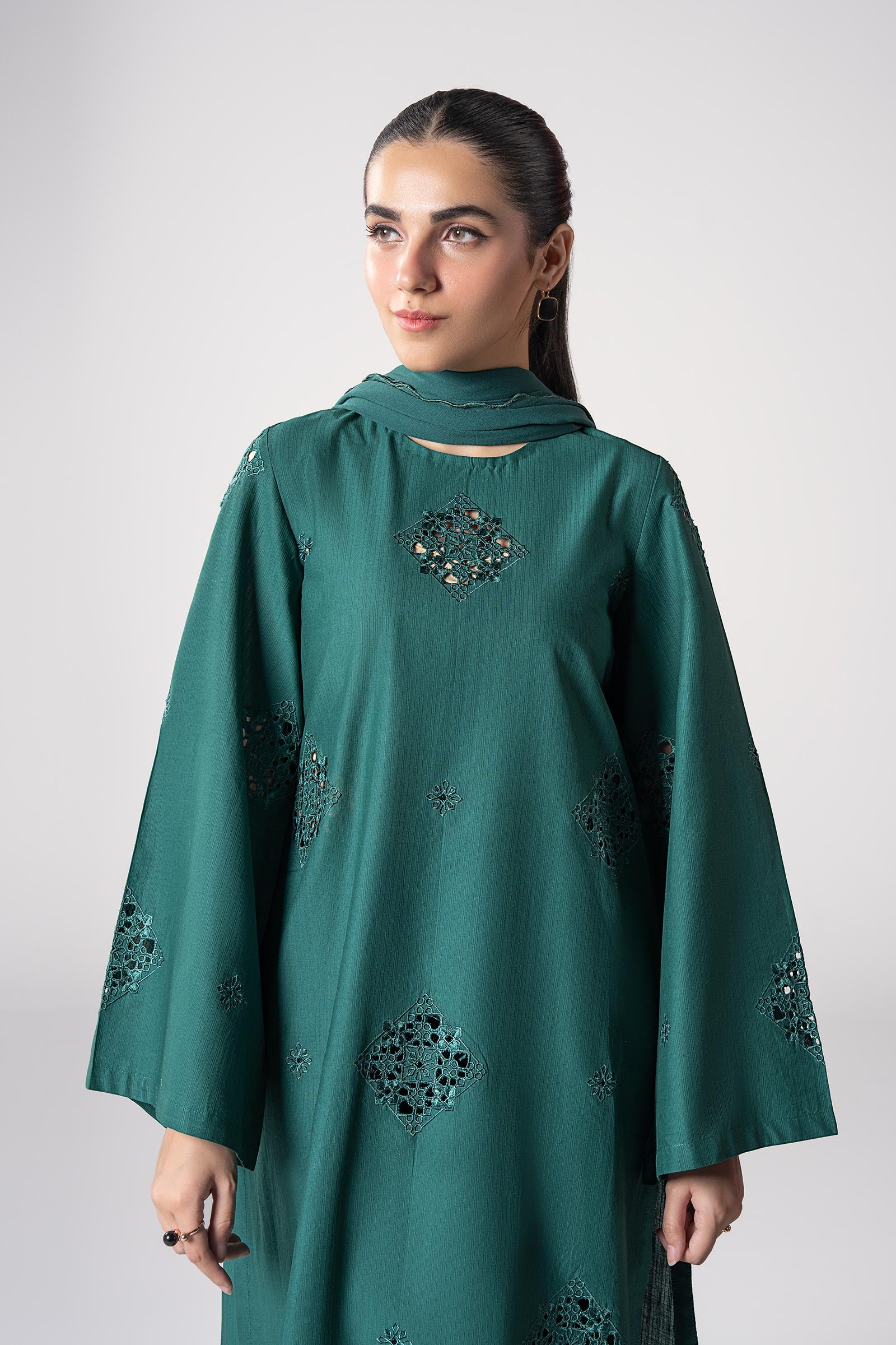 2 Pc Embroidered Textured Cotton Suit
