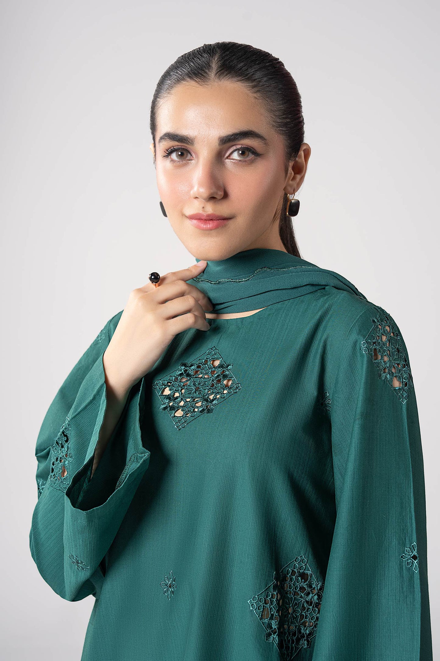 2 Pc Embroidered Textured Cotton Suit
