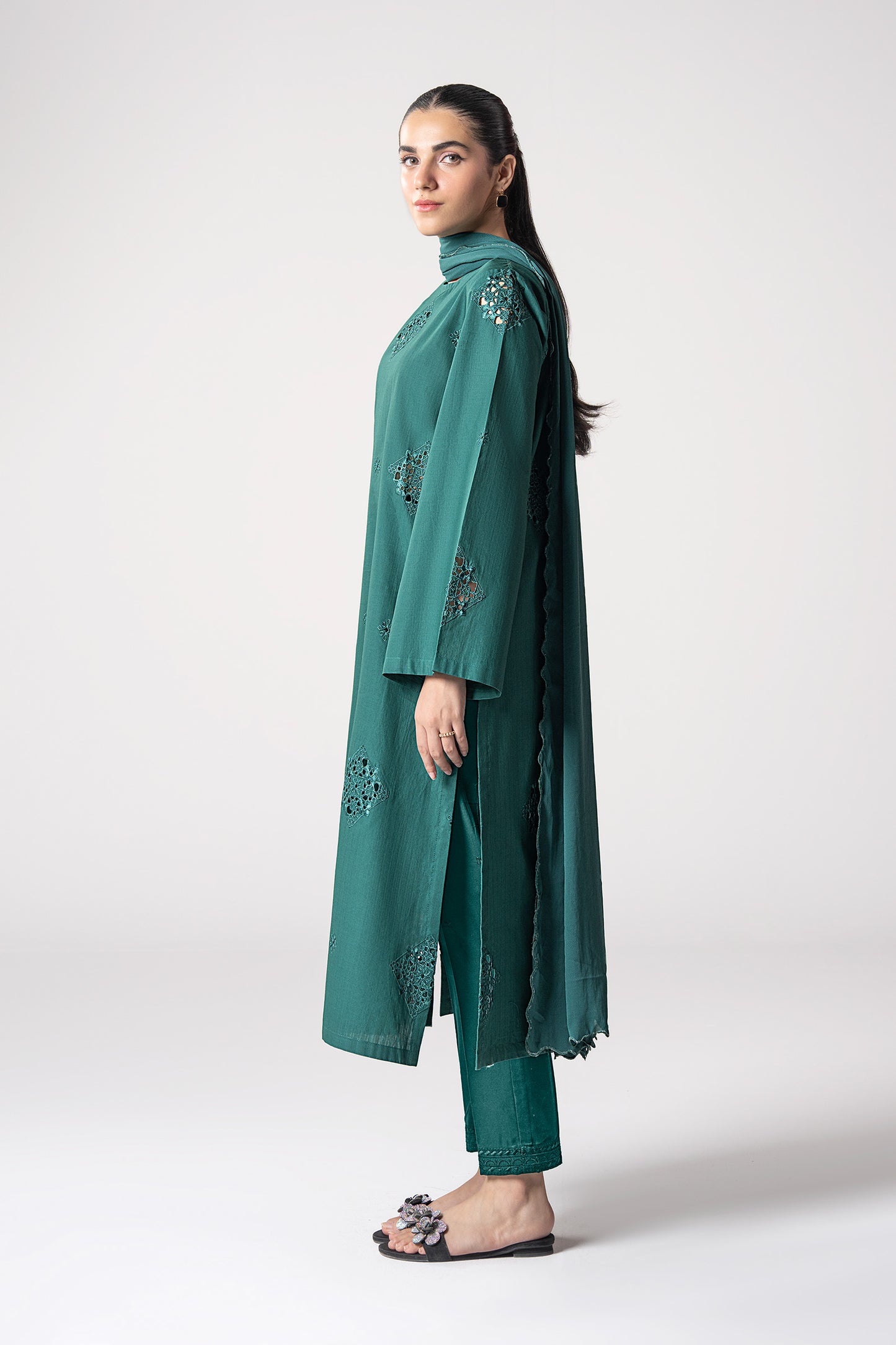 2 Pc Embroidered Textured Cotton Suit