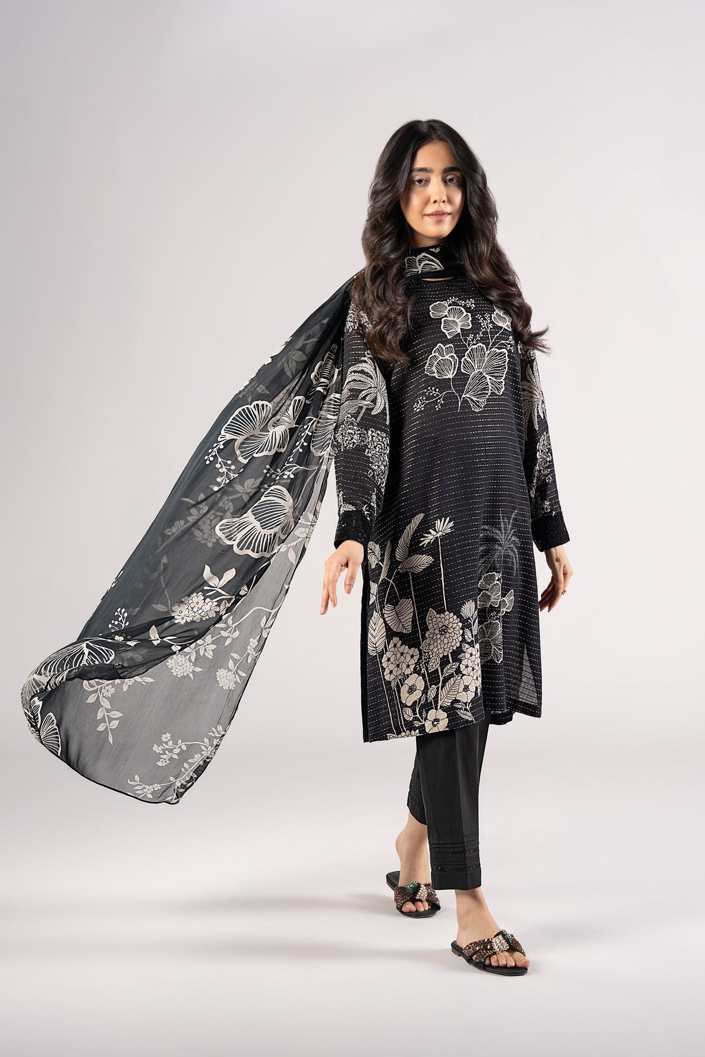 2 Pc Embroidered Lurex Cotton Suit