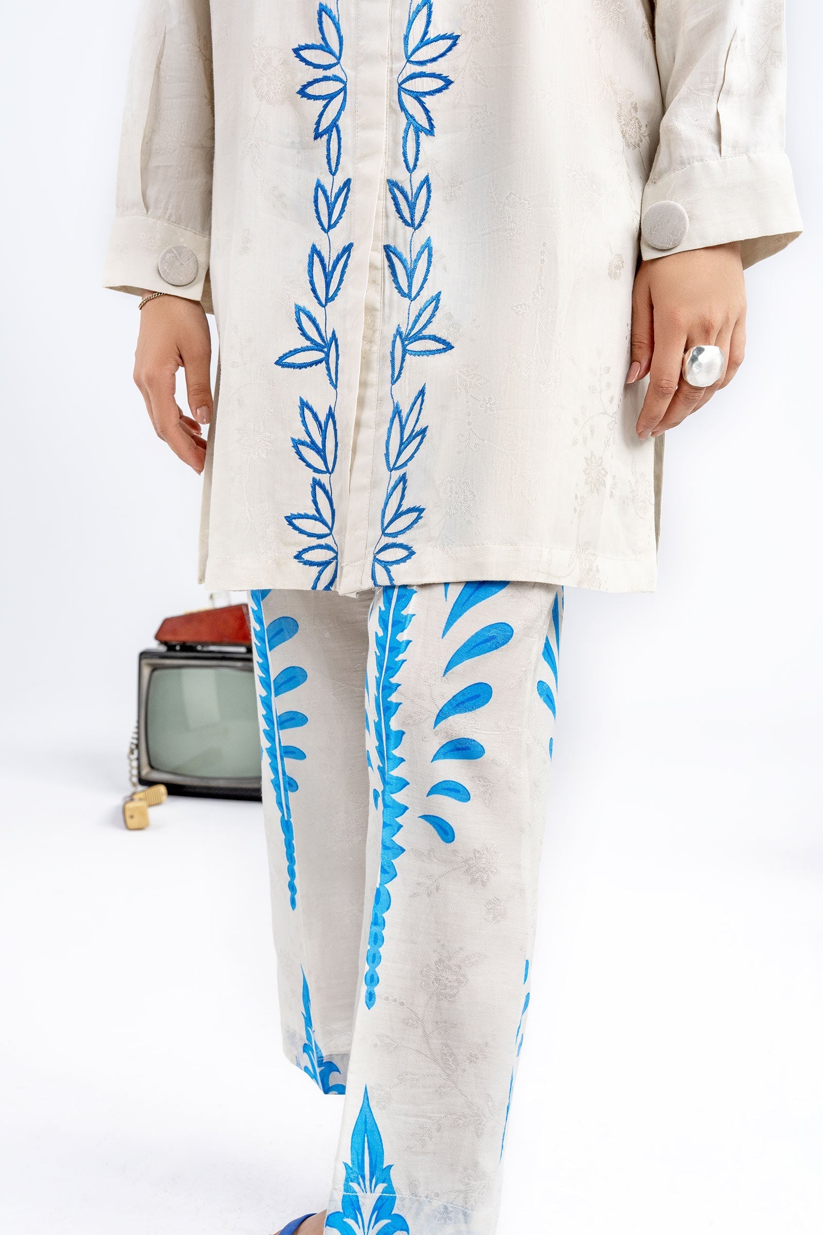 2 Pc Embroidered Dobby Viscose Suit