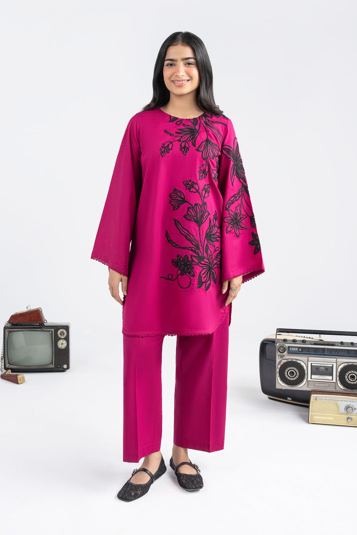 2 Pc Embroidered Crosshatch Lawn Suit