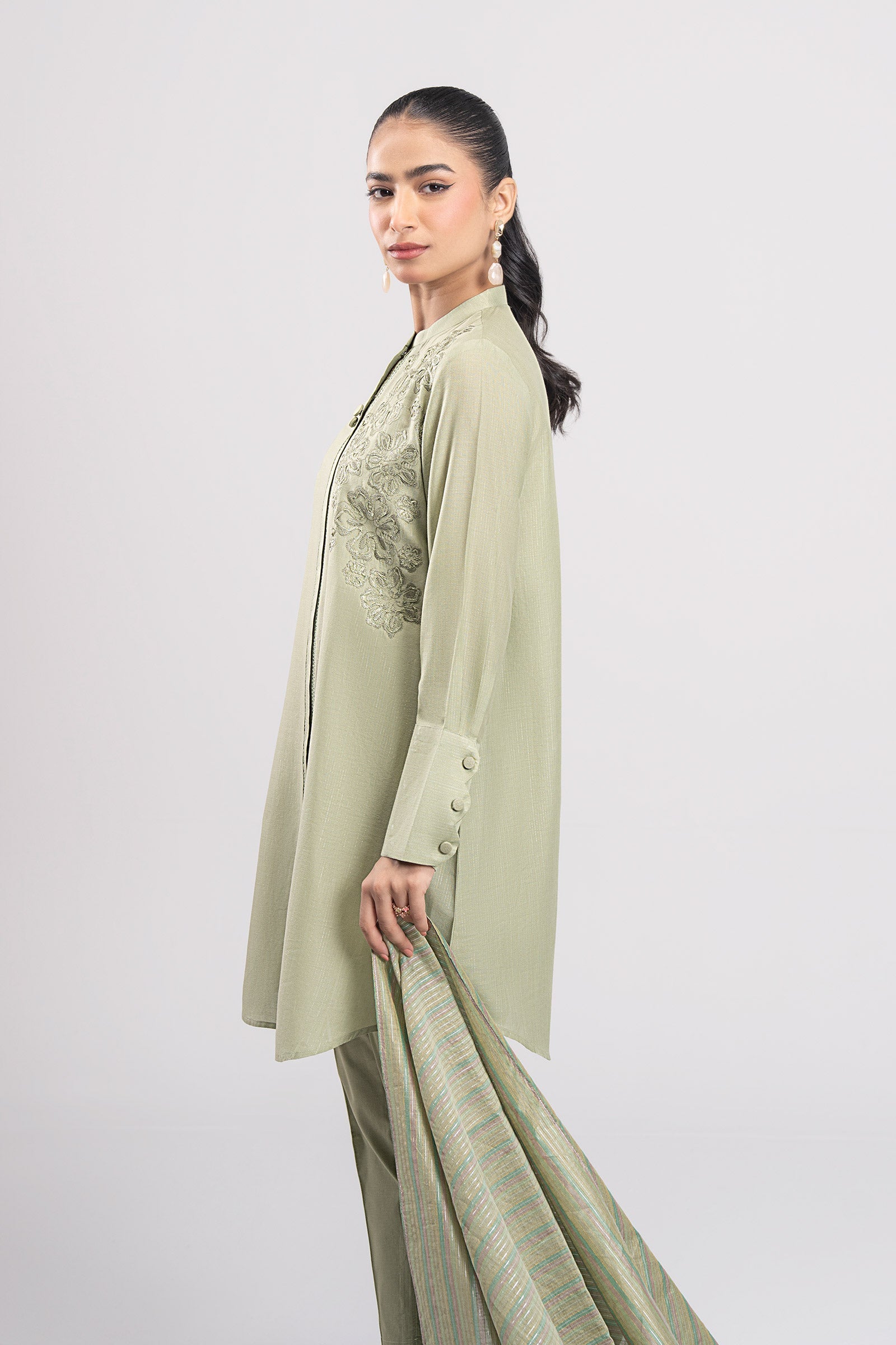 3 Pc Embroidered Lurex Cotton Suit