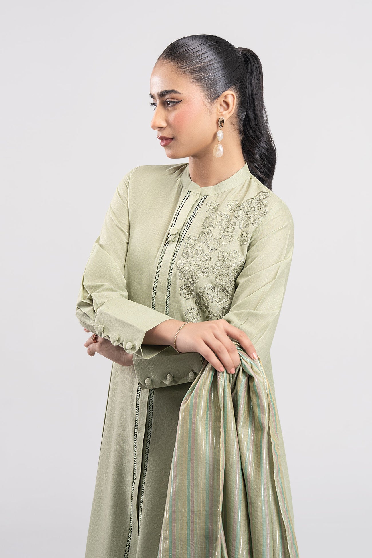 3 Pc Embroidered Lurex Cotton Suit