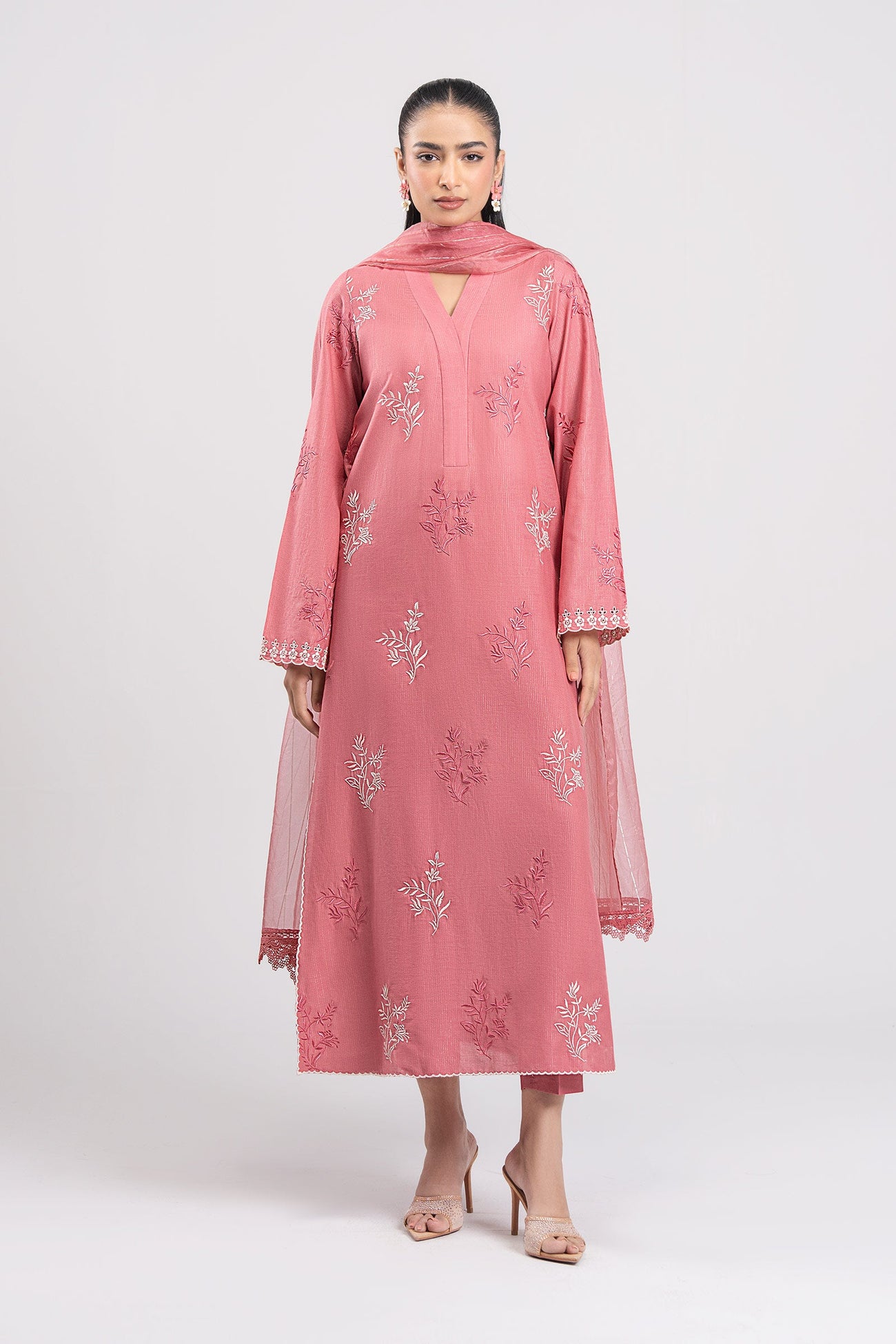 3 Pc Embroidered Lurex Cotton Suit