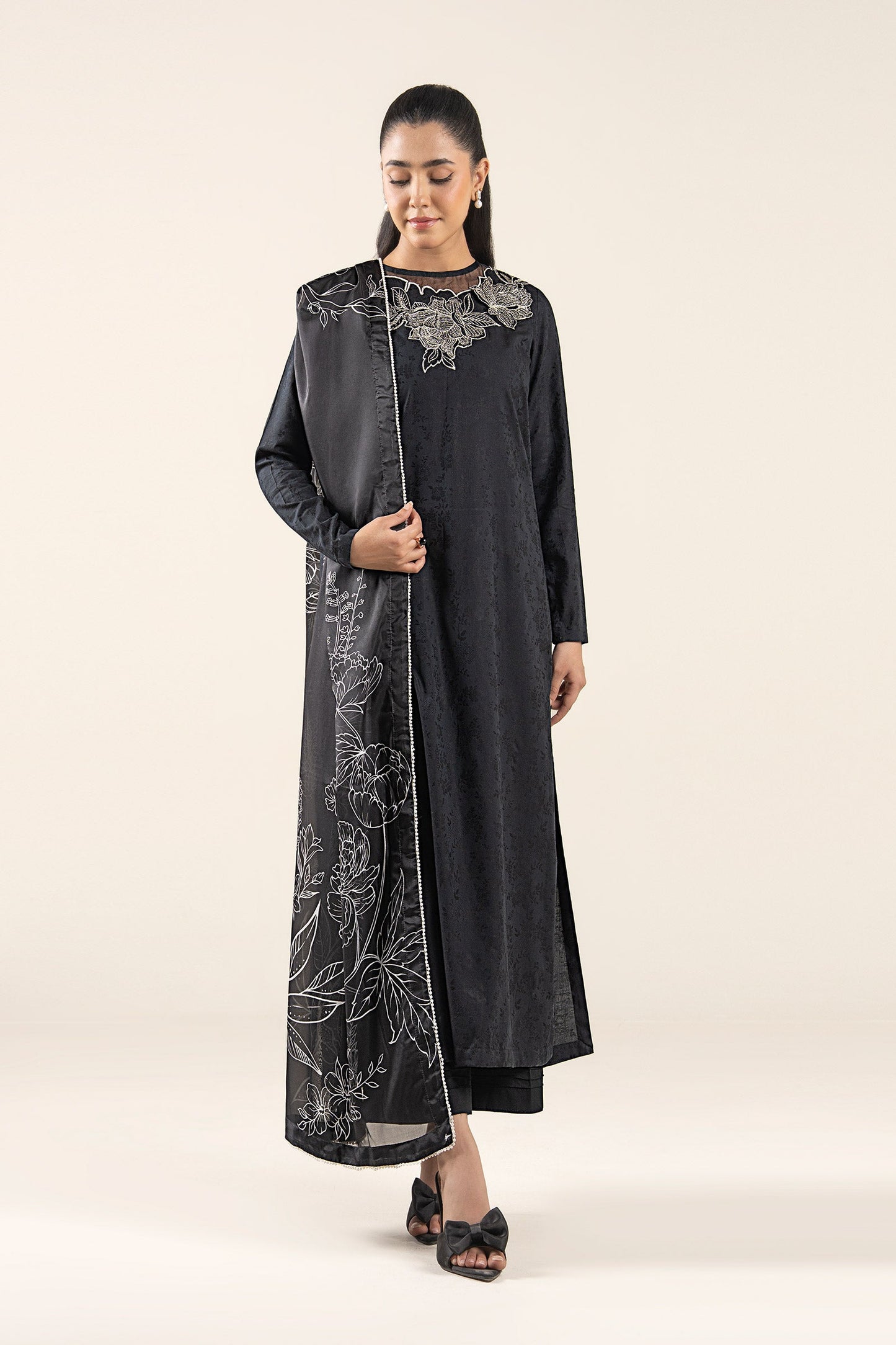 3 Pc Embroidered Dobby Viscose Suit