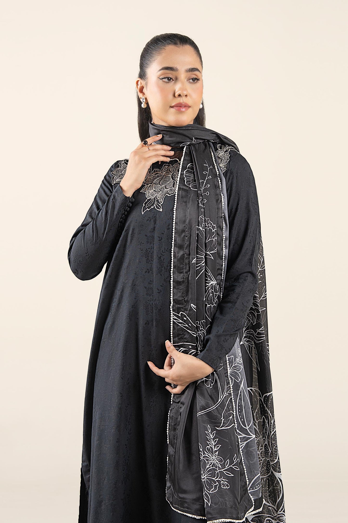 3 Pc Embroidered Dobby Viscose Suit