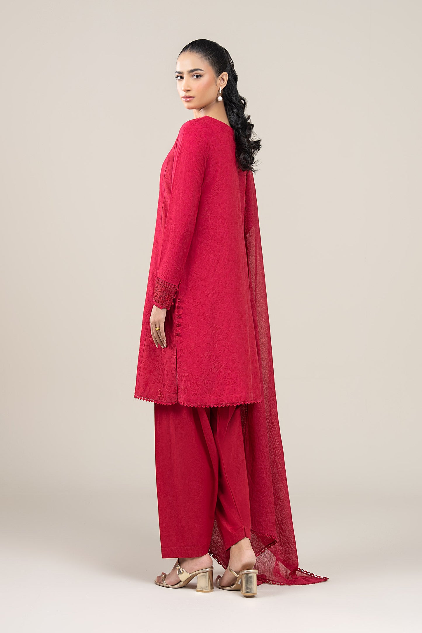 3 Pc Embroidered Dobby Viscose Suit