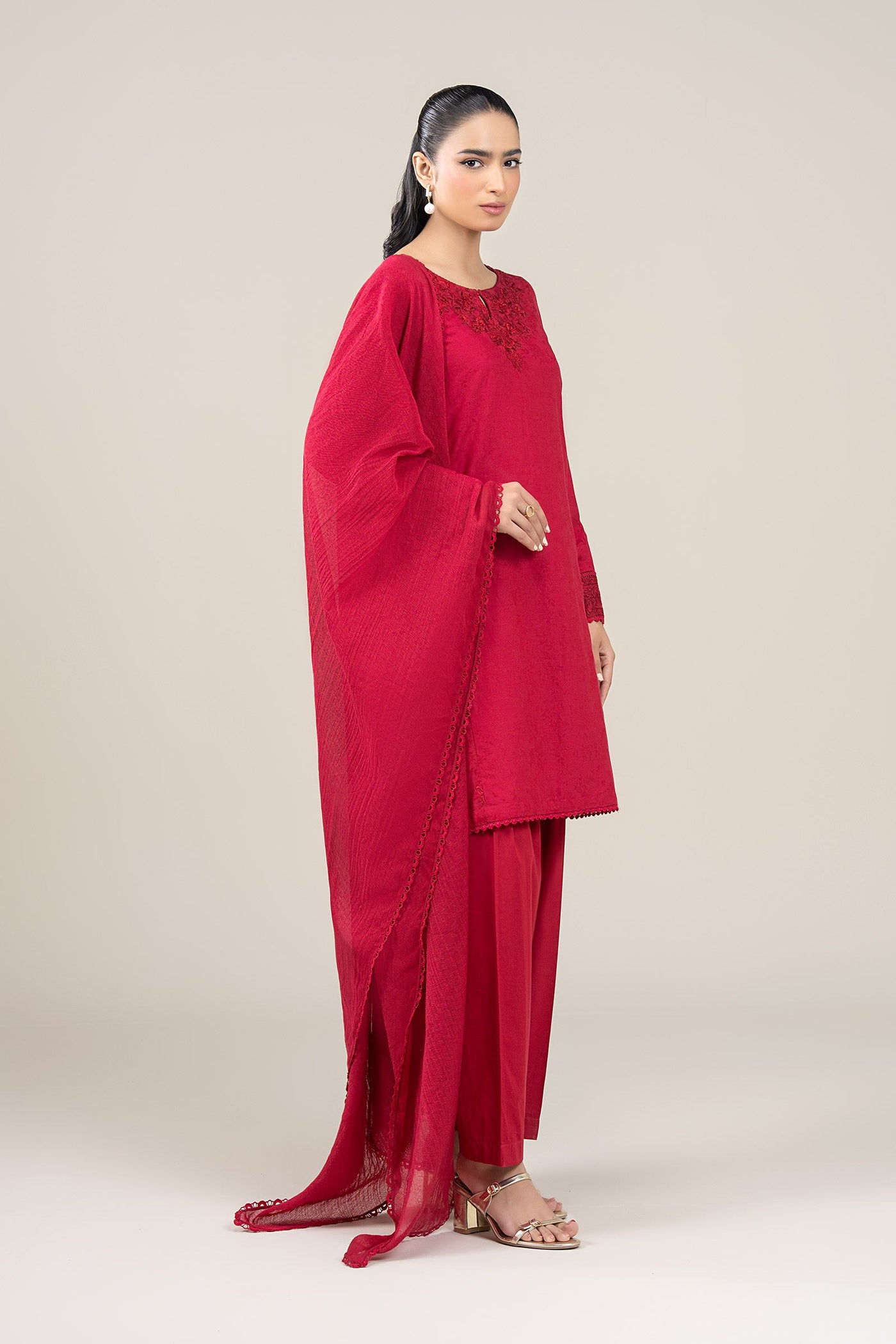 3 Pc Embroidered Dobby Viscose Suit