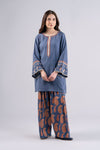 2 Pc Embroidered Slub Lawn Suit