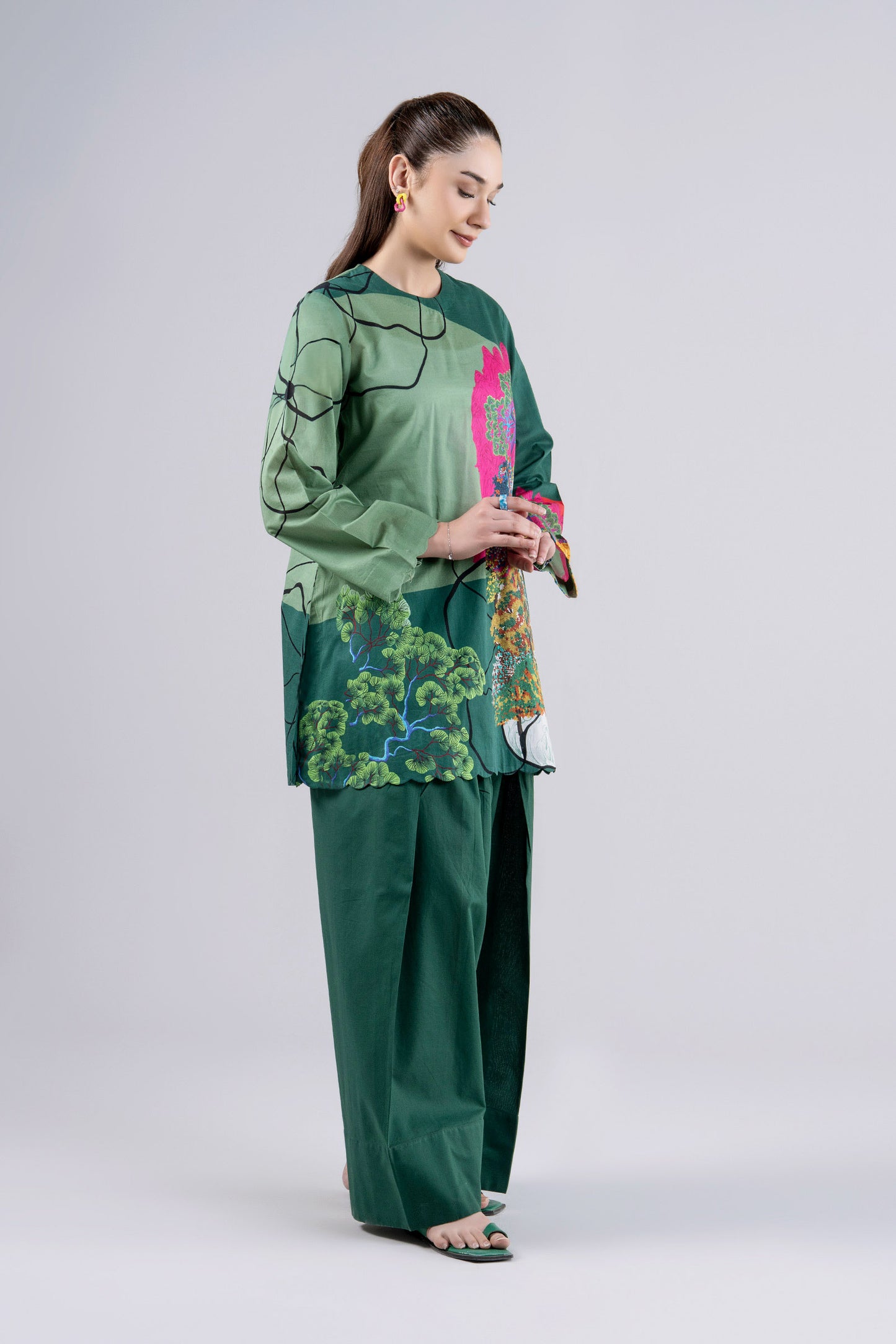 2 Pc Printed Slub Lawn Suit