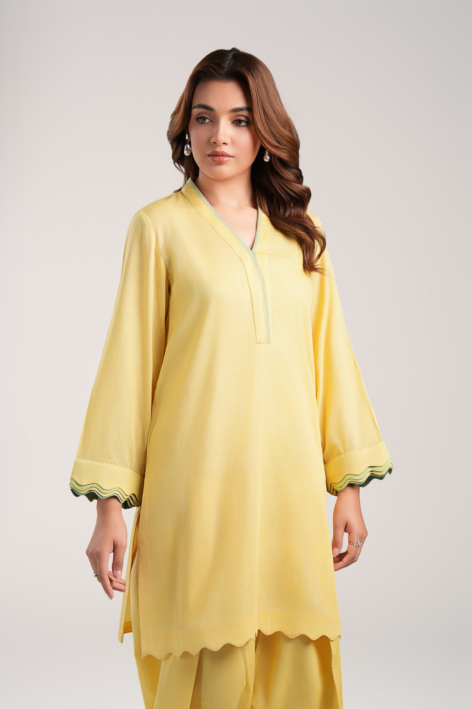 2 Pc Dyed Slub Lawn Suit