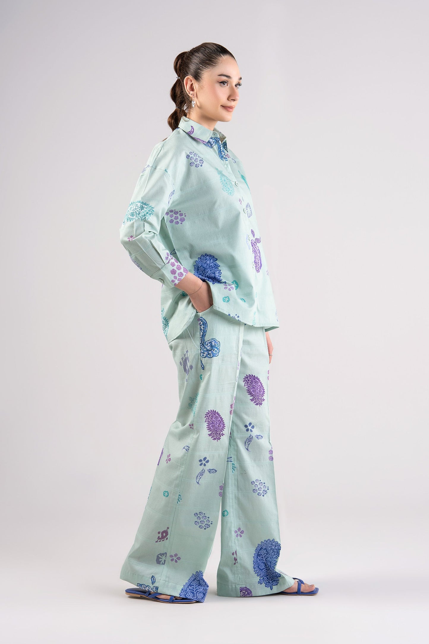 2 Pc Printed Textured Cotton Suit
