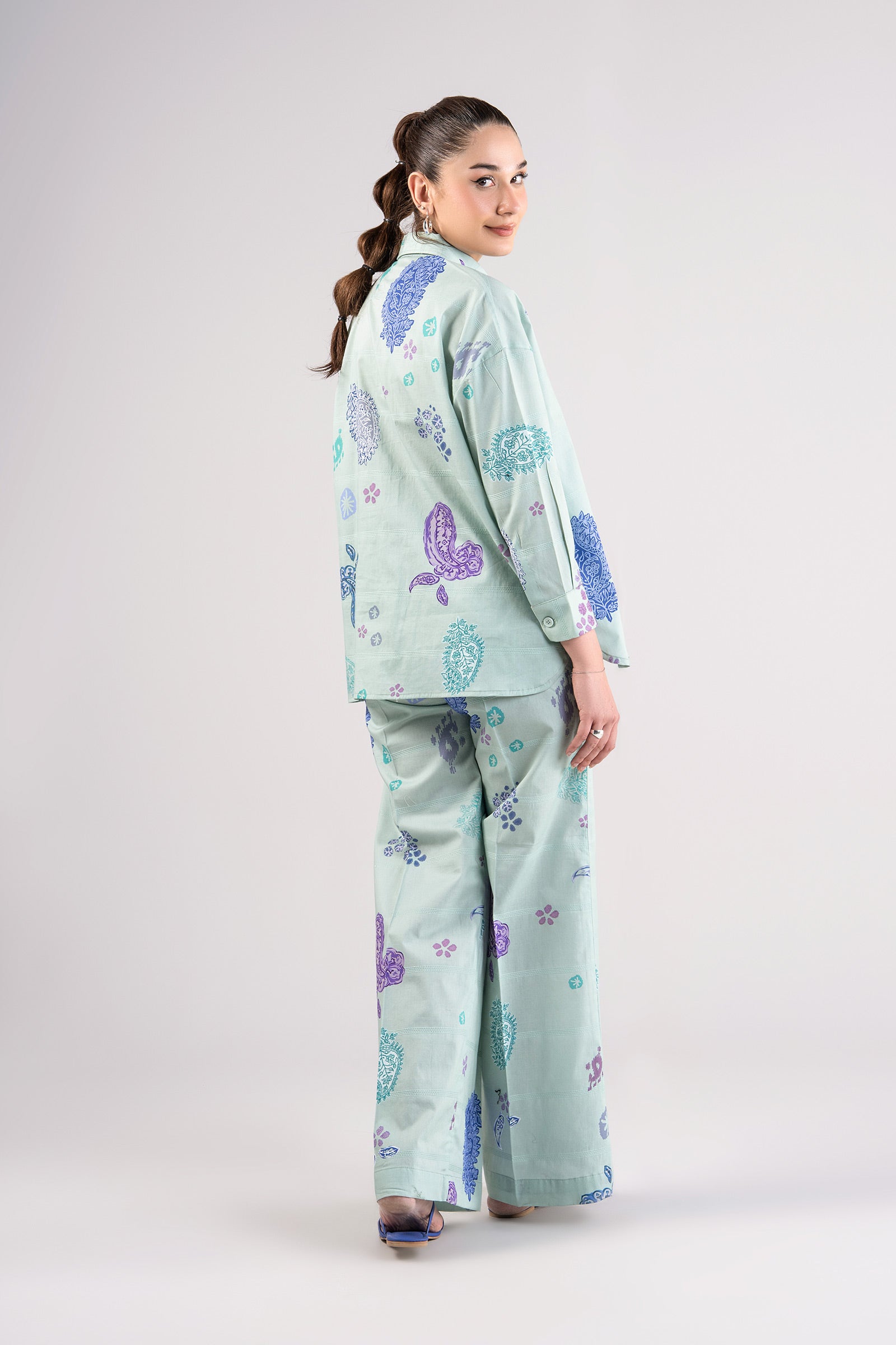 2 Pc Printed Textured Cotton Suit