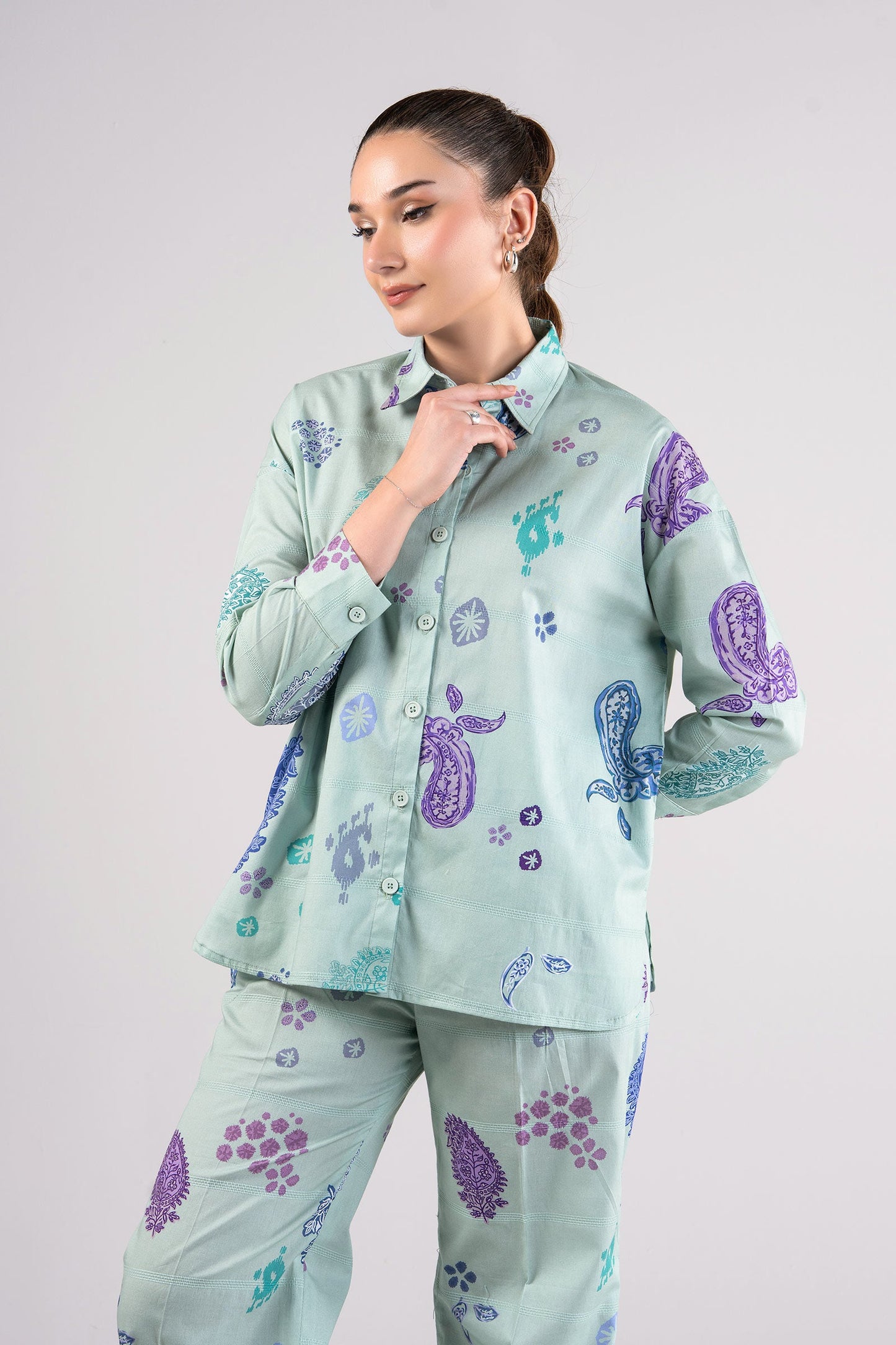 2 Pc Printed Textured Cotton Suit