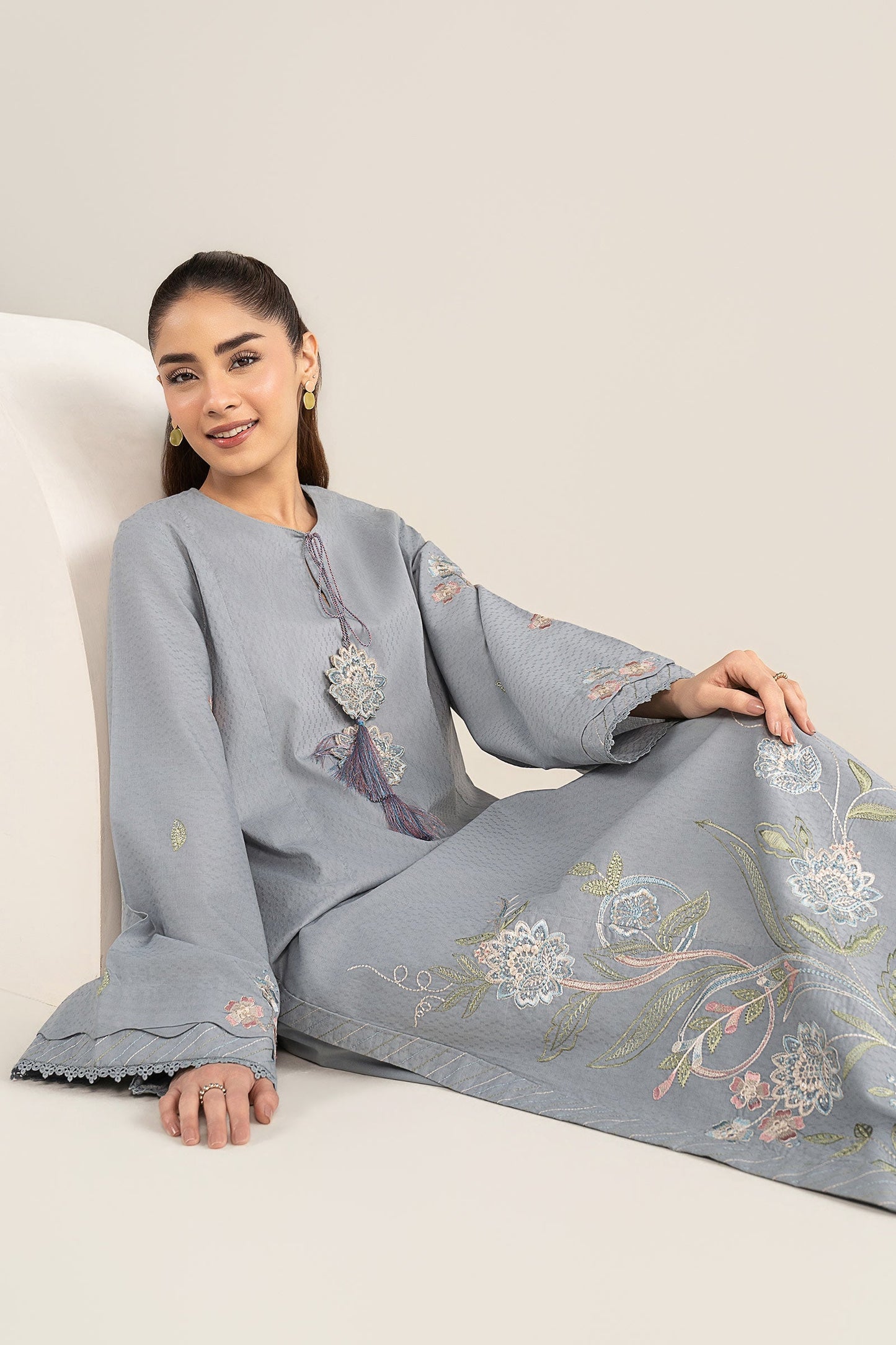2 Pc Embroidered Dobby Cotton Suit