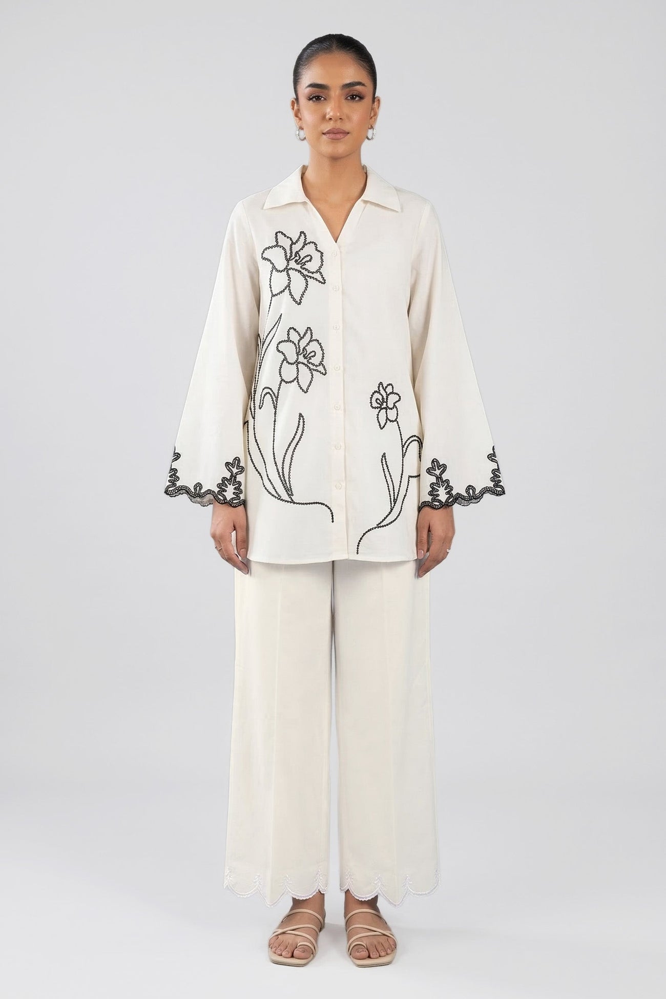 Embroidered Slub Lawn Shirt