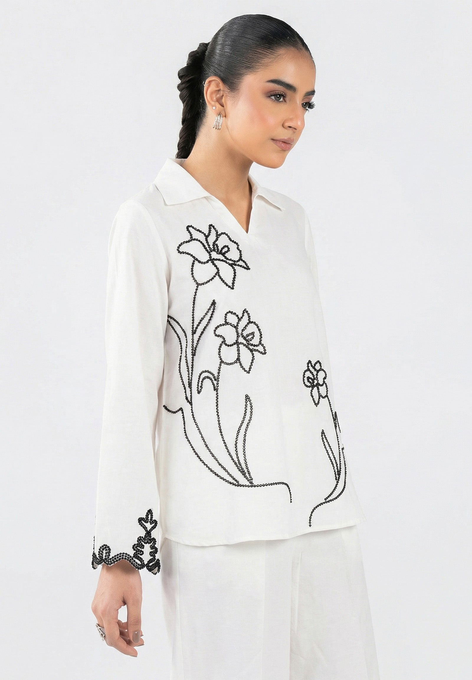 Embroidered Slub Lawn Shirt
