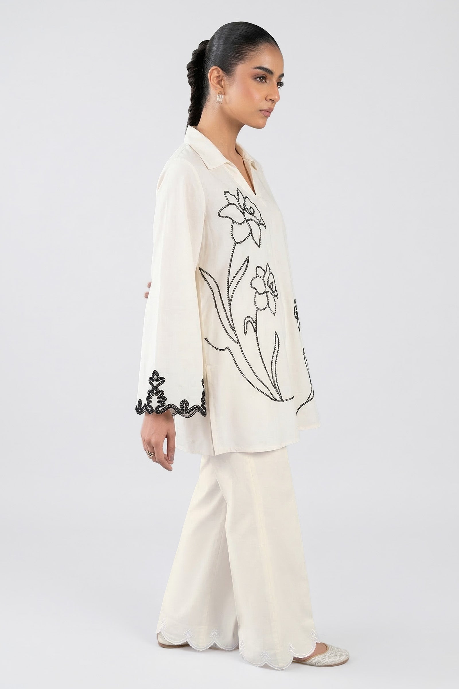 Embroidered Slub Lawn Shirt