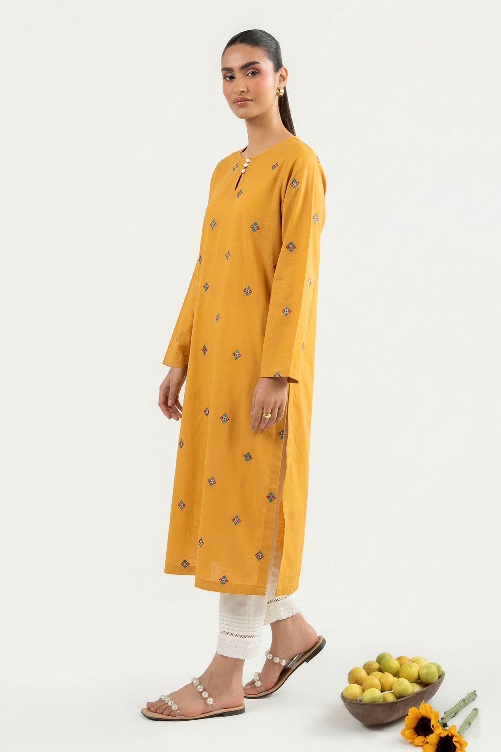 Embroidered Crosshatch Lawn Shirt