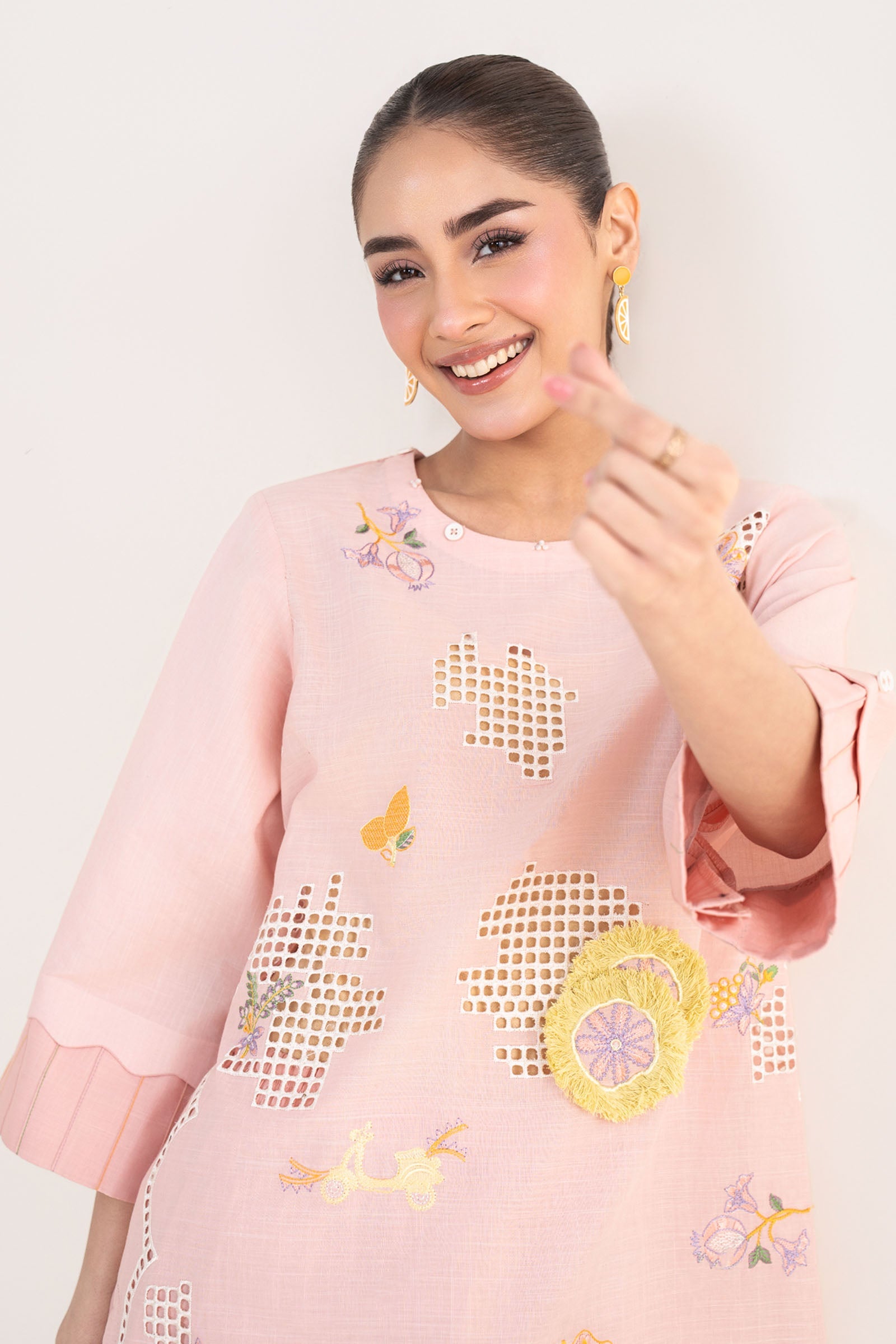 2 Pc Embroidered Cotton Chambray Suit