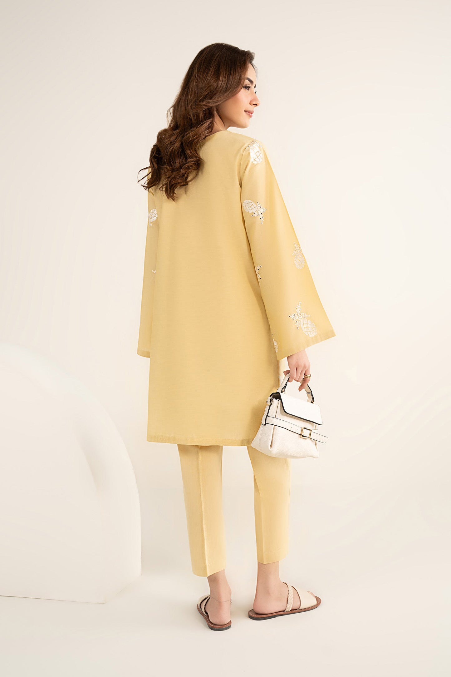 2 Pc Embroidered Cotton Chambray Suit