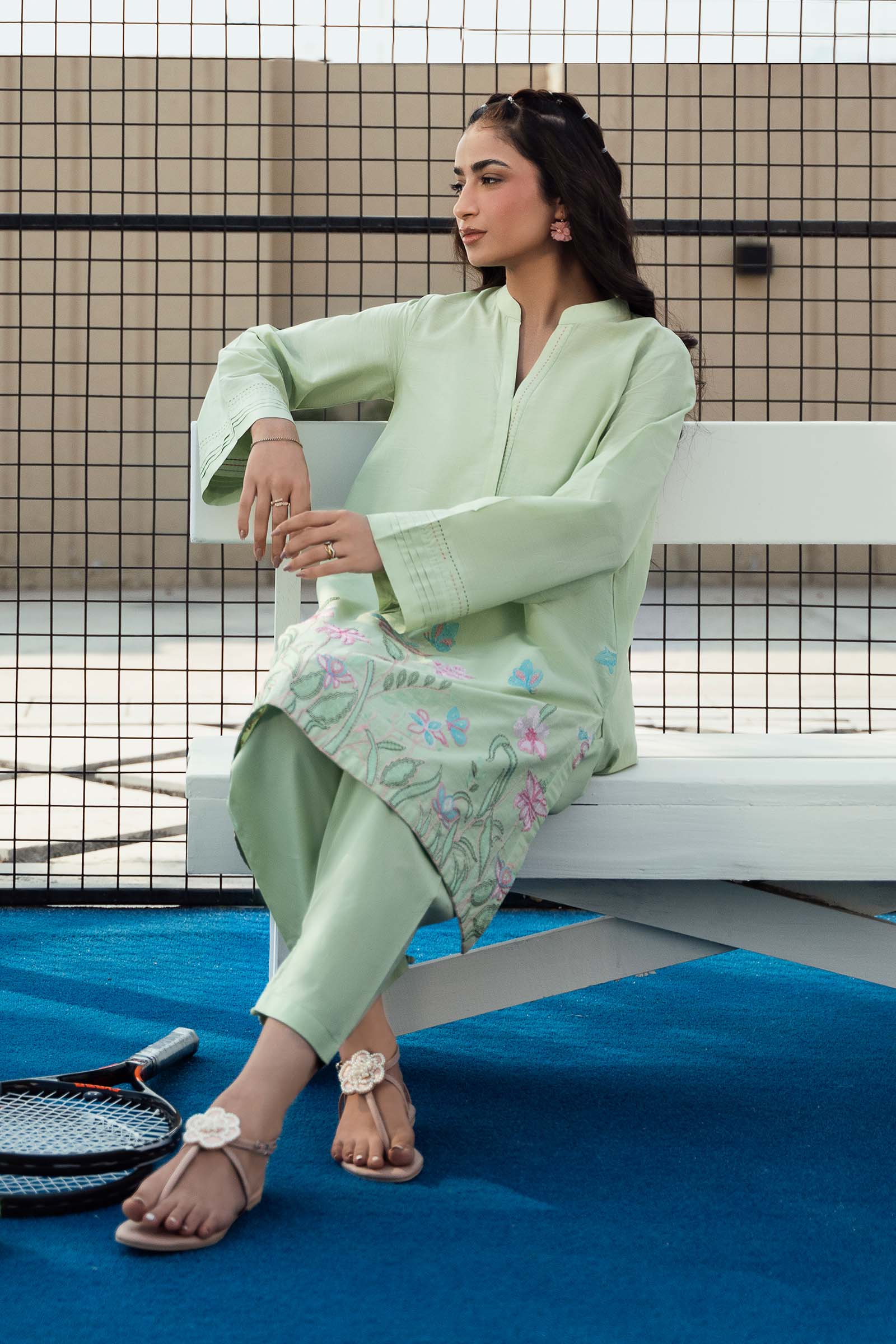 2 Pc Embroidered Crosshatch Suit