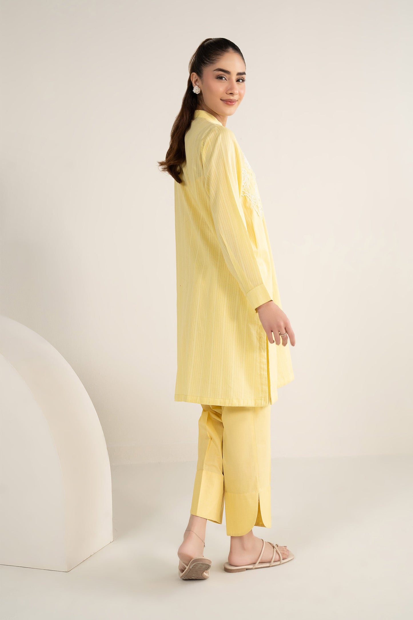 2 Pc Embroidered Cotton Stripe Suit