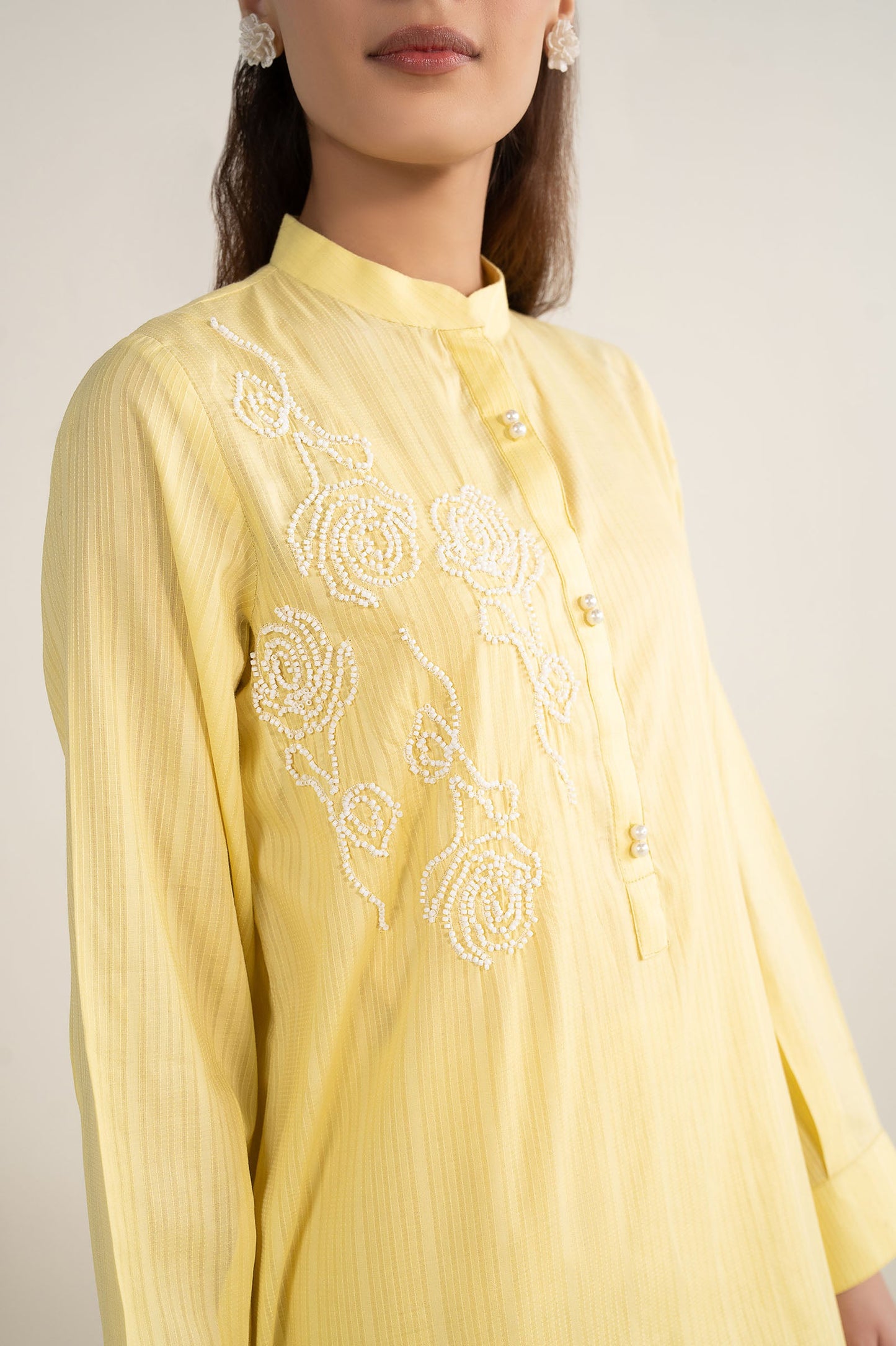 2 Pc Embroidered Cotton Stripe Suit