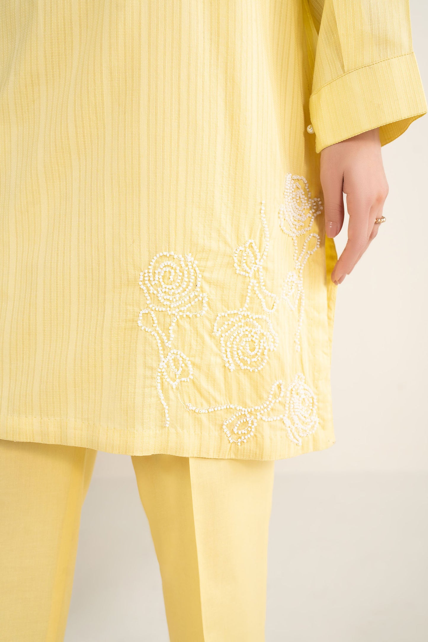 2 Pc Embroidered Cotton Stripe Suit