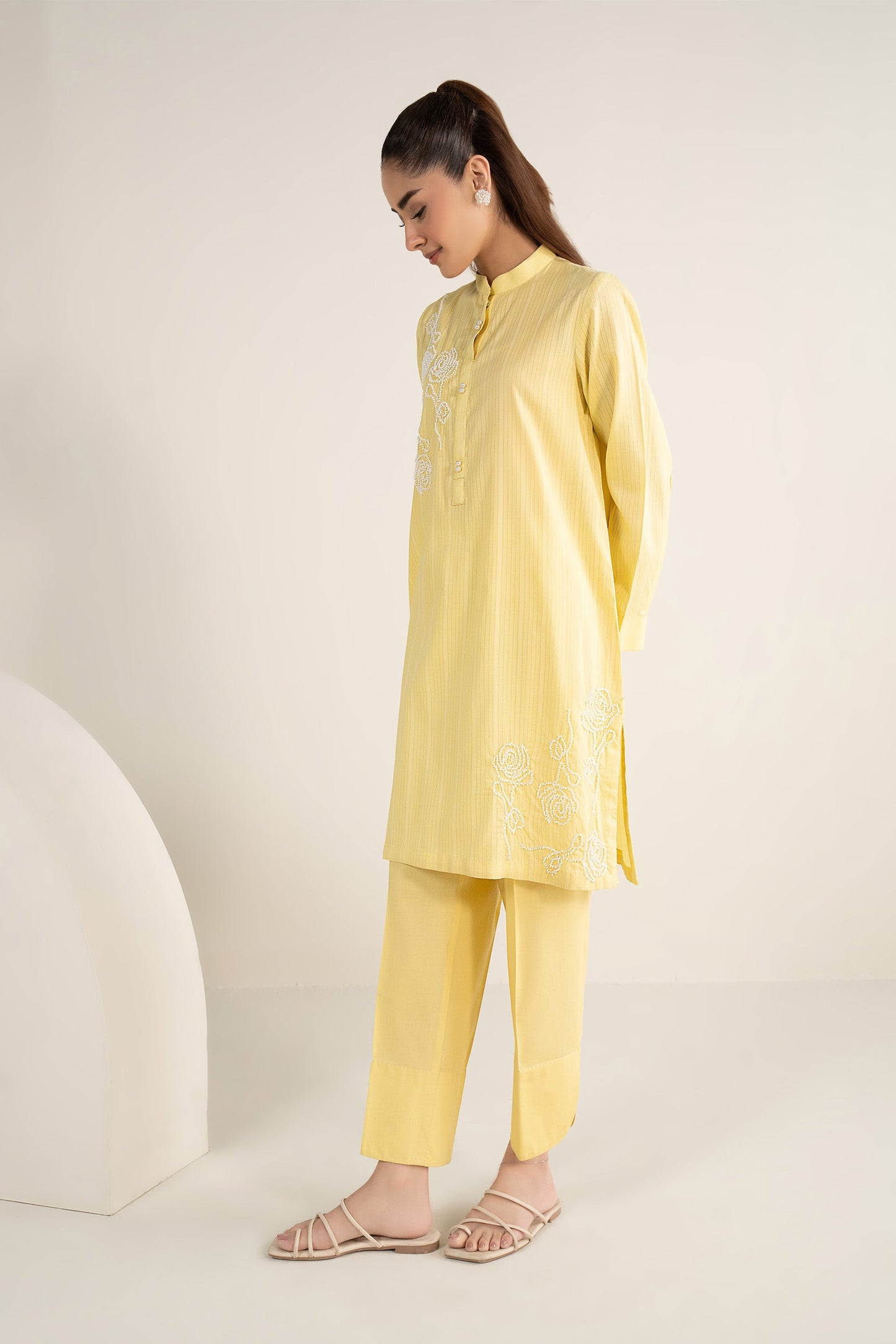 2 Pc Embroidered Cotton Stripe Suit