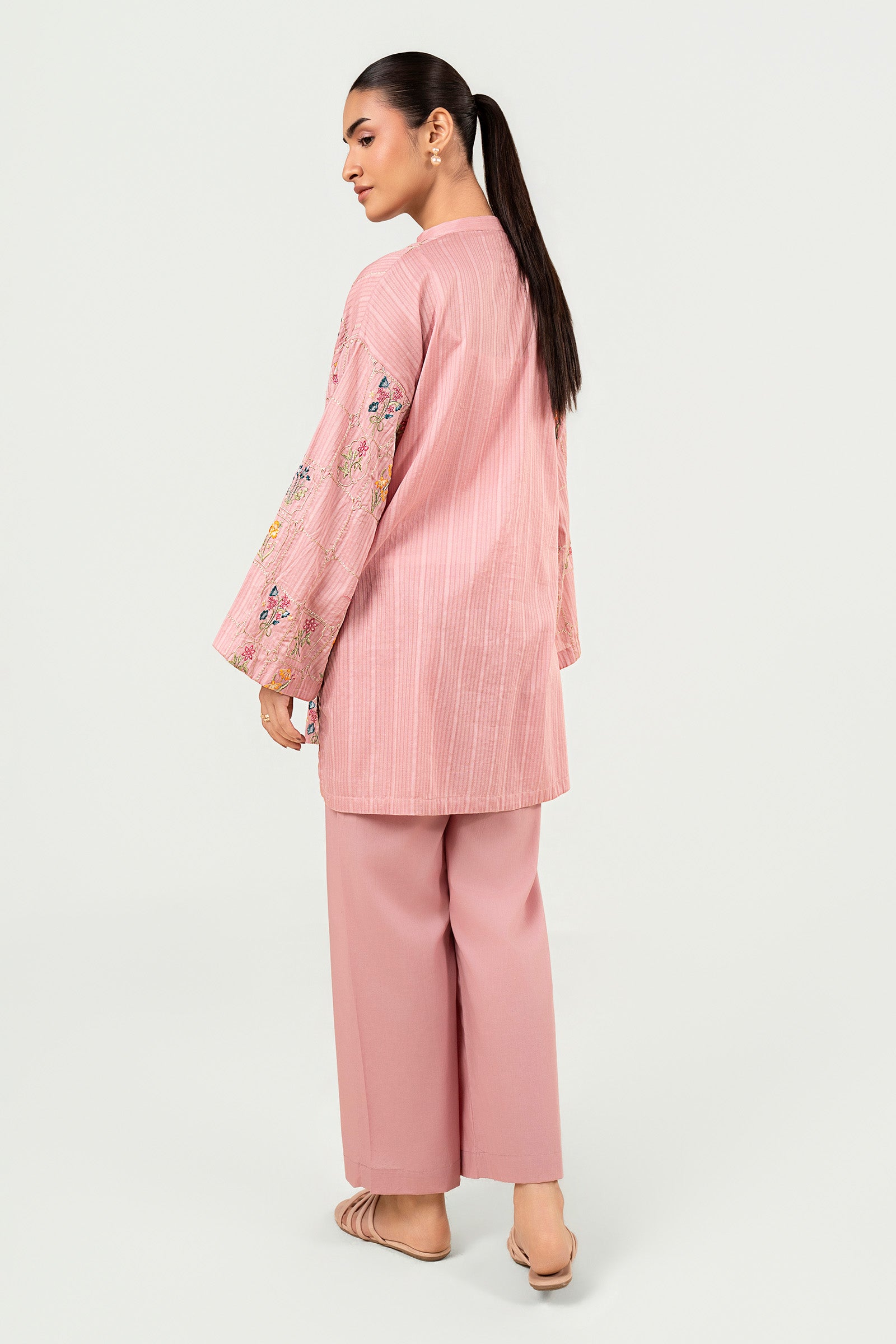 2 Pc Embroidered Cotton Stripe Suit