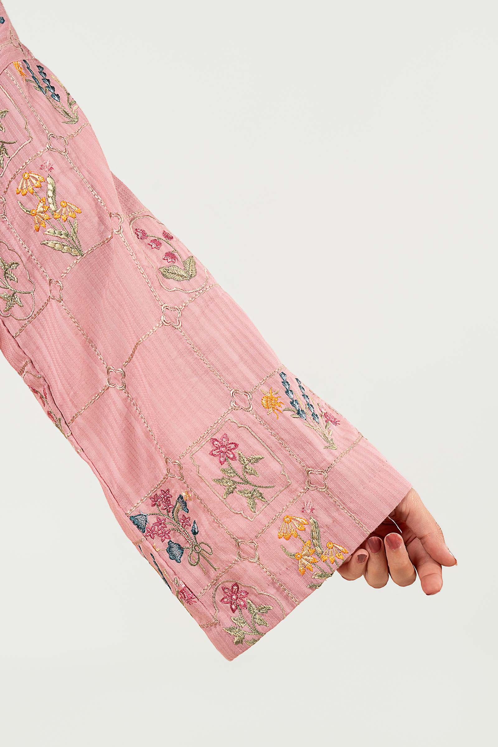 2 Pc Embroidered Cotton Stripe Suit