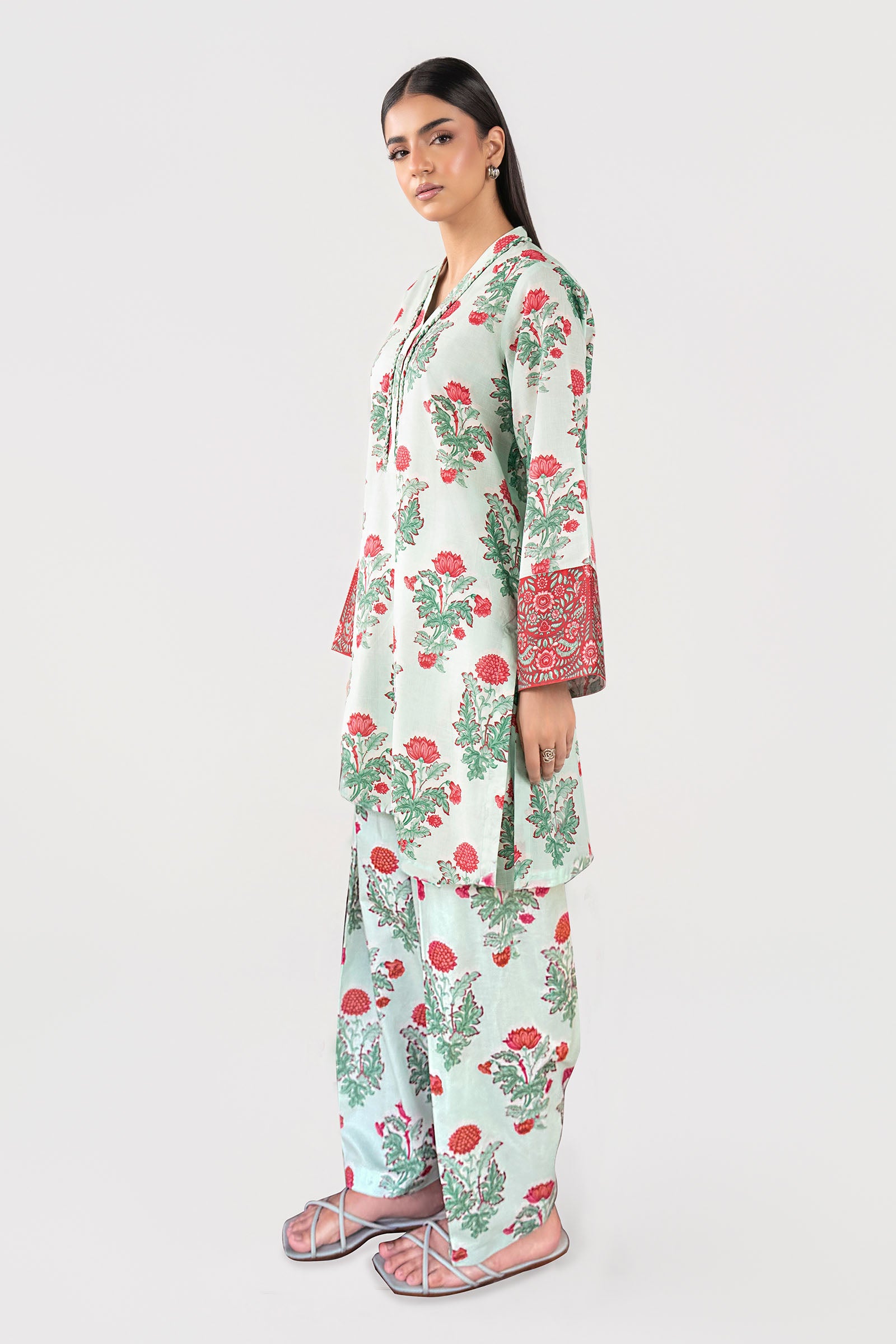 2 Pc Printed Slub Lawn Suit