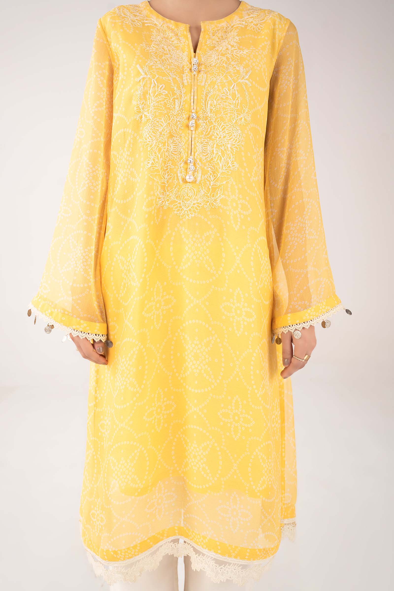 Embroidered Cationic Chiffon Shirt